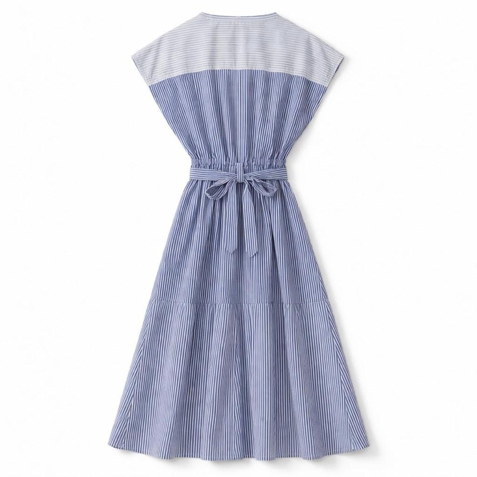 Other Romantic Soft Blue Stripe Pockets Tie Waist Dress Wrapped Size M / US 6-8 / IT 42-44 - 3 Thumbnail