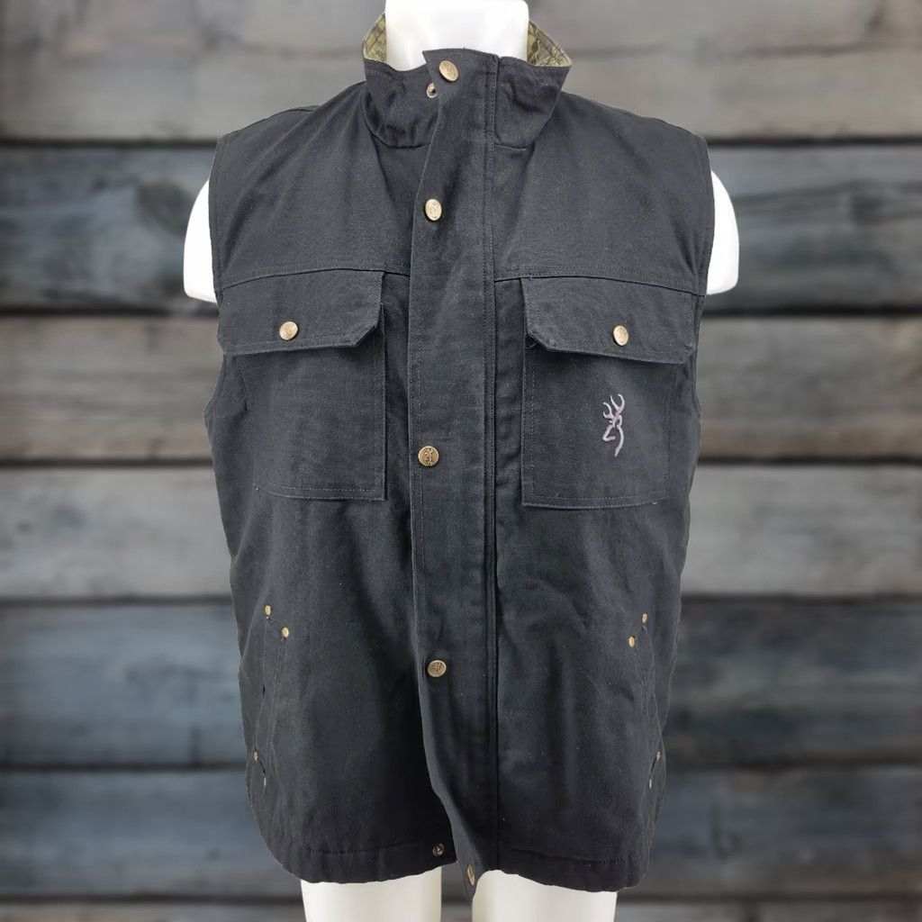 Vintage Browning Mens Large Canvas Vest Jacket Black Size US L / EU 52-54 / 3 - 1 Thumbnail