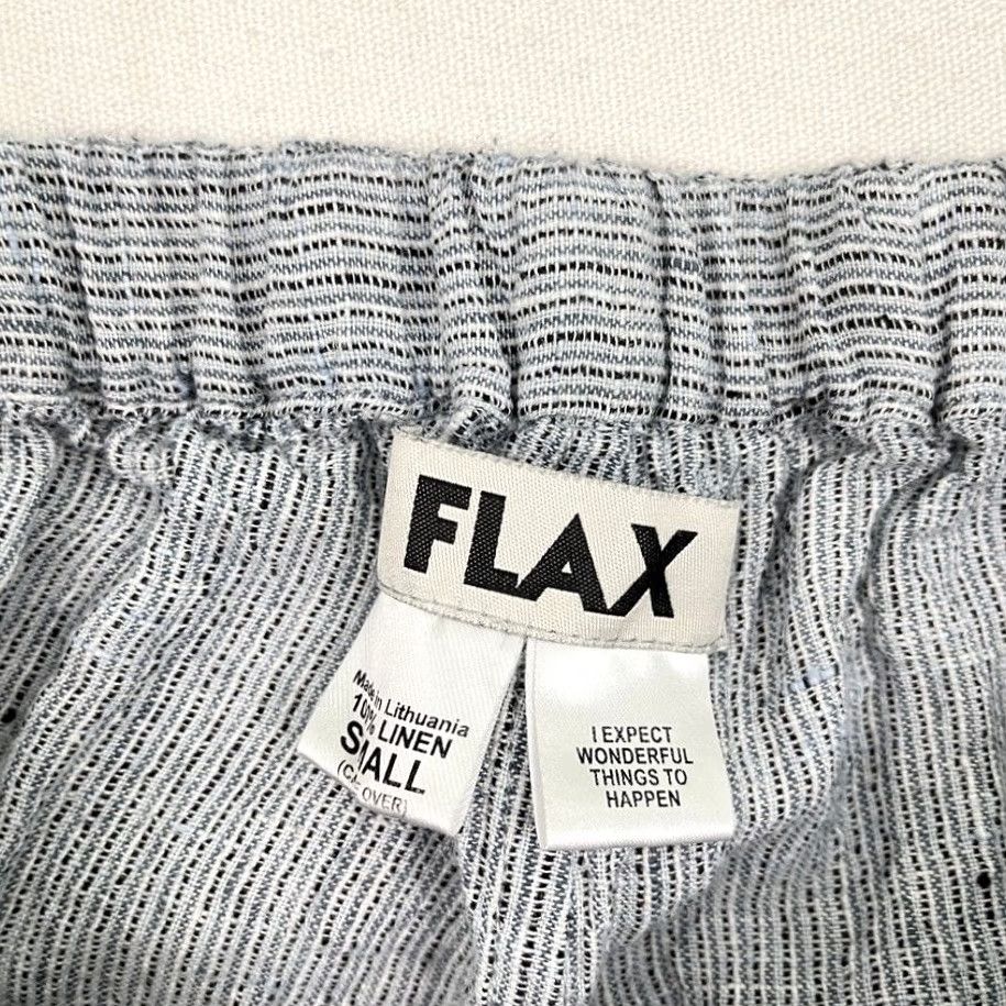 FLAX FLAX Pants Womens S Blue Gray Straight Linen Roll Tab Leg Lagenlook Boho Size 28" / US 6 / IT 42 - 2 Thumbnail