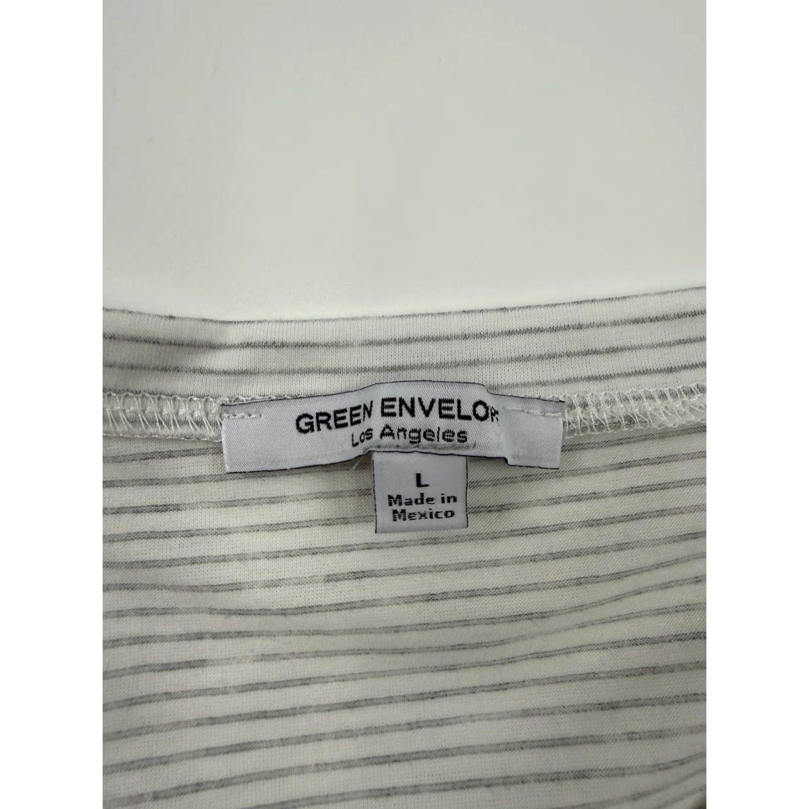 Vintage Green Envelope Shirt Womens Large White Gray Stripe V-Neck Short Sleeve Top Size L / US 10 / IT 46 - 2 Thumbnail