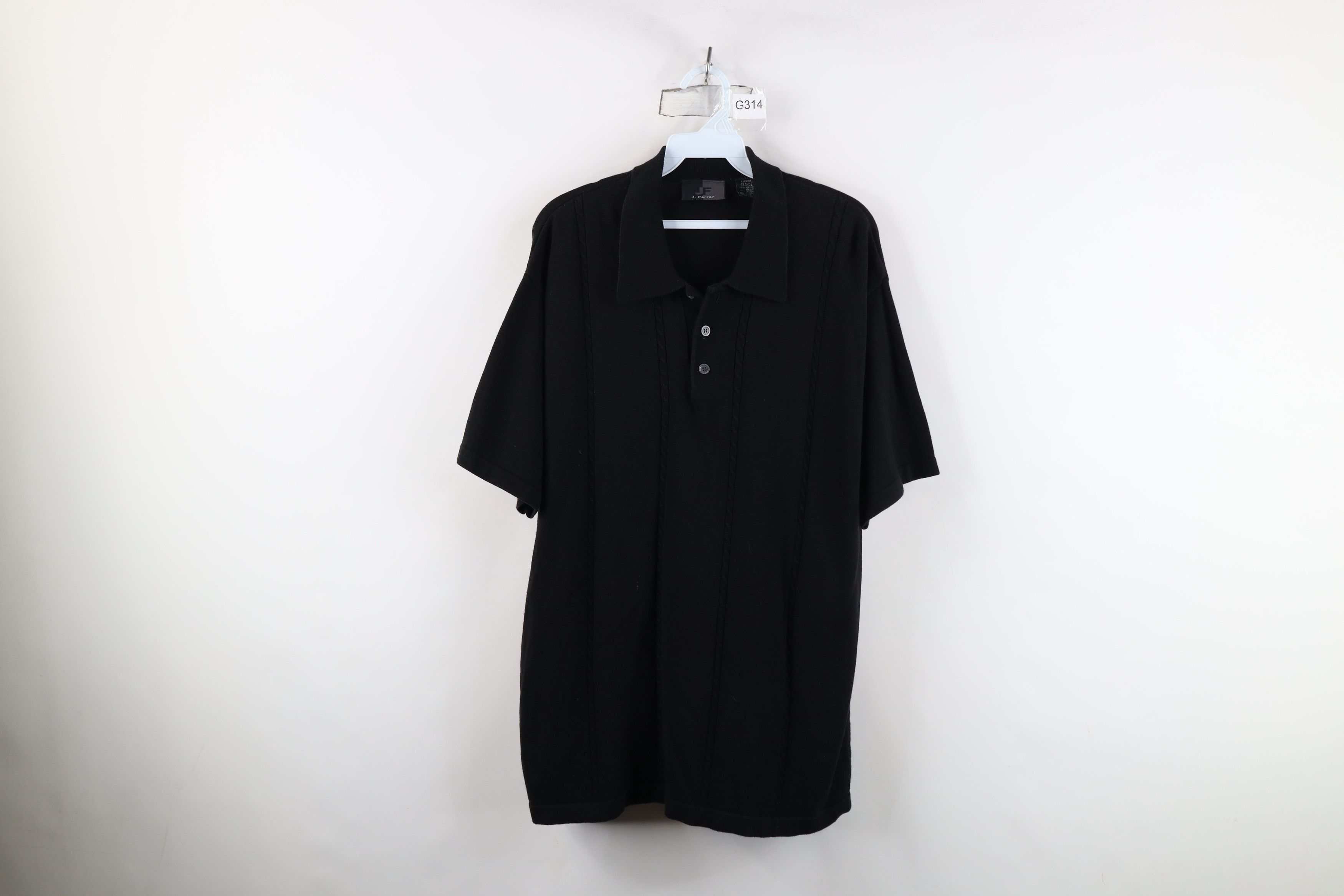 Vintage Vintage 90s Streetwear Blank Cable Knit Collared Polo Black Size US L / EU 52-54 / 3 - 1 Thumbnail