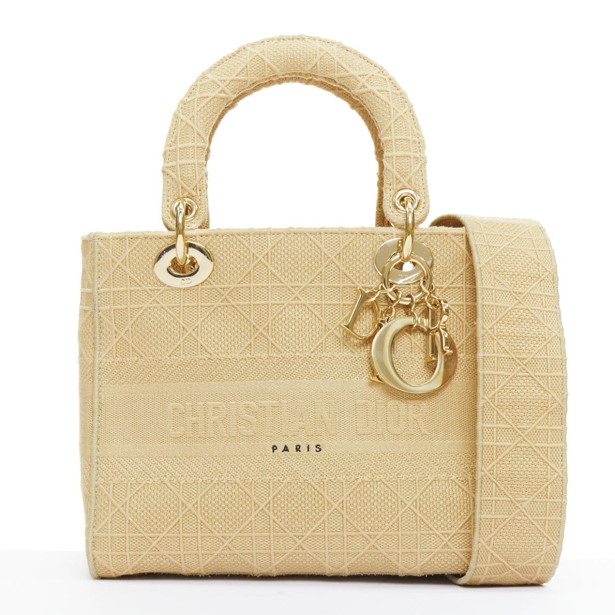 Dior CHRISTIAN DIOR Lady D-Lite Medium Cannage beige canvas CD charm top handle bag Size ONE SIZE - 1 Thumbnail