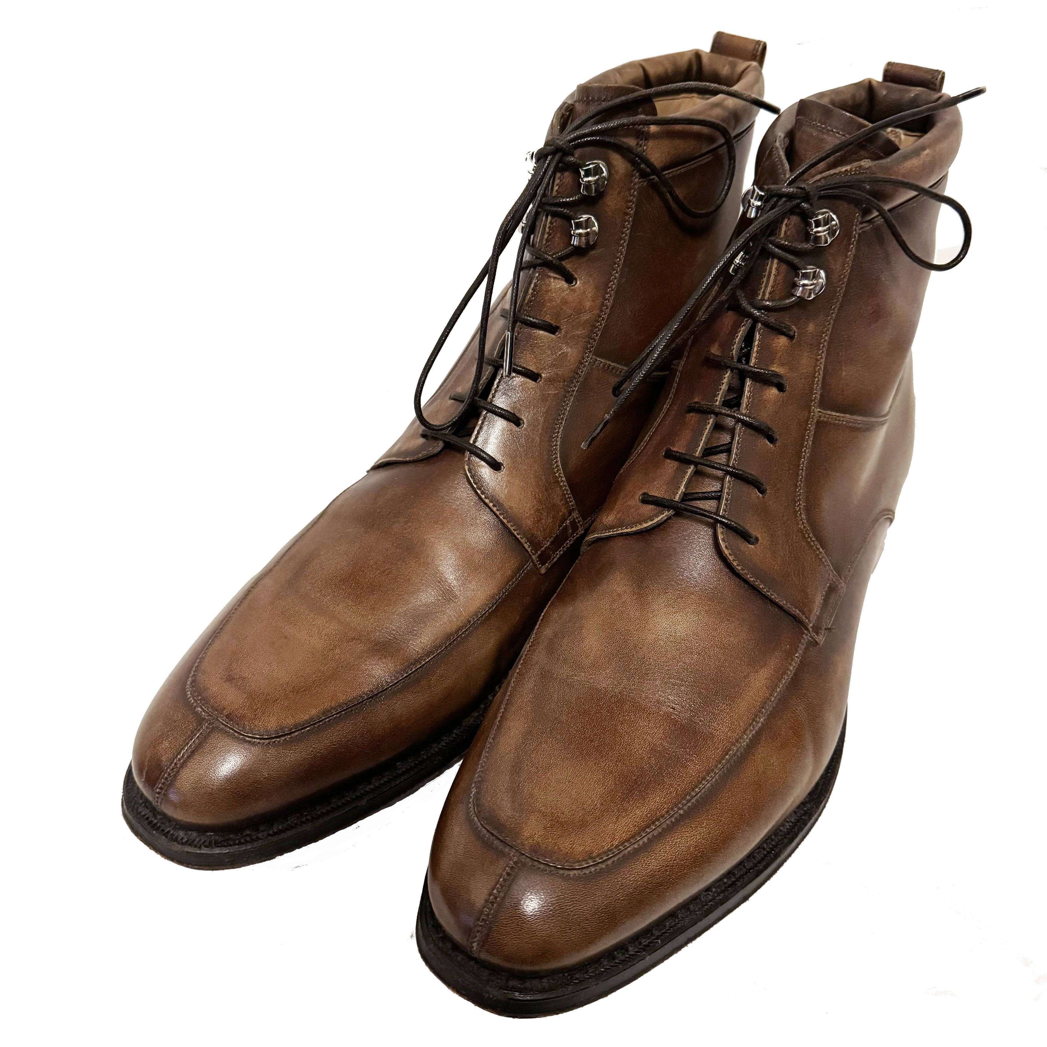 $1270 BALLY Brown Burnished Leather Ankle Boot