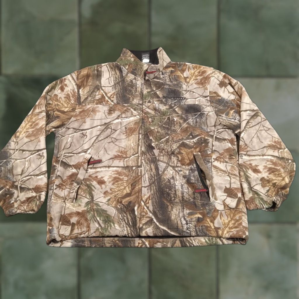 Vintage Winchester Bomber Jacket Mens XL Green Brown Camouflage Full Zip Mock Neck Polyester Size US XL / EU 56 / 4 - 1 Thumbnail