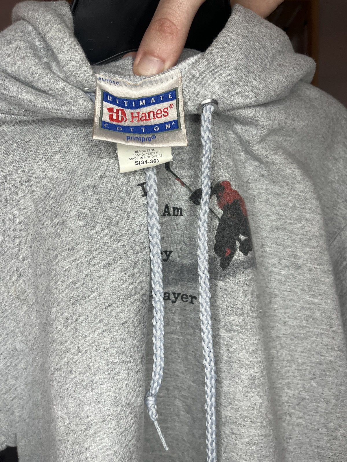 Hanes × Vintage Vintage 90s I am a hockey player Hoodie pullover HeatherGrey Size US S / EU 44-46 / 1 - 4 Thumbnail