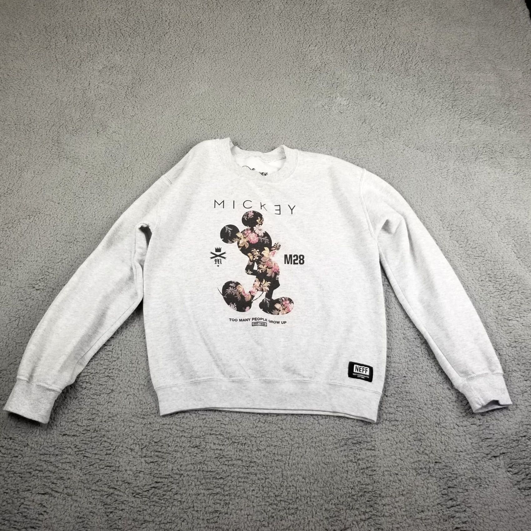 Disney Disney Neff Mickey Mouse Flowers White/Black Sweatshirt Men Small Size US S / EU 44-46 / 1 - 2 Thumbnail