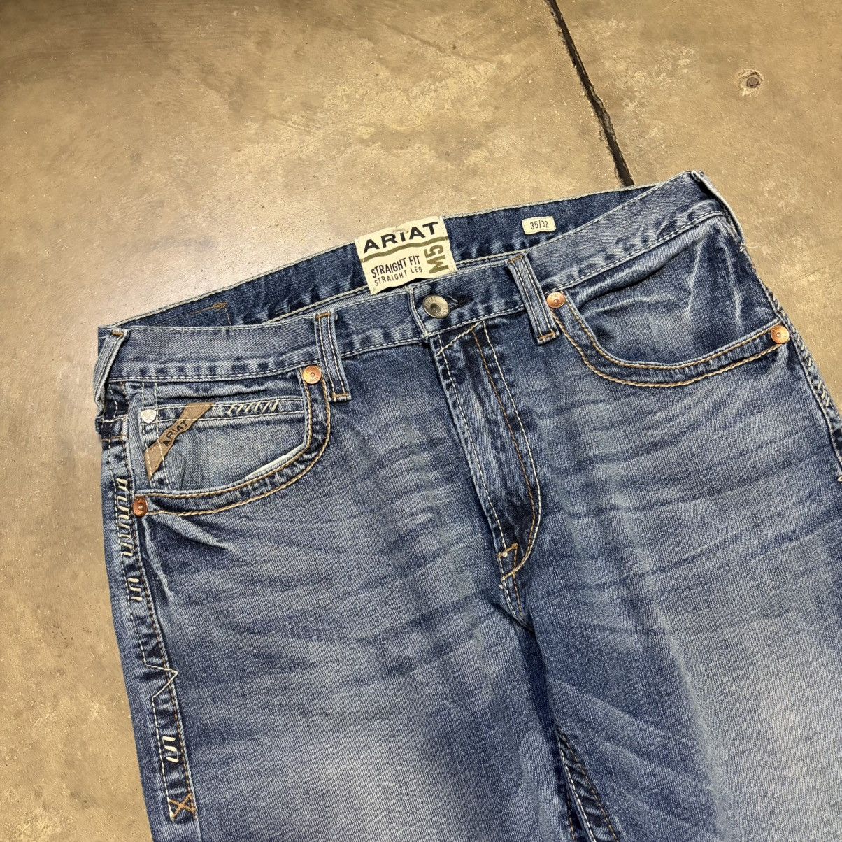 Ariat Vintage Ariat M5 Straight Leg Jeans Faded Washed Whisker Size US 35 - 7 Thumbnail