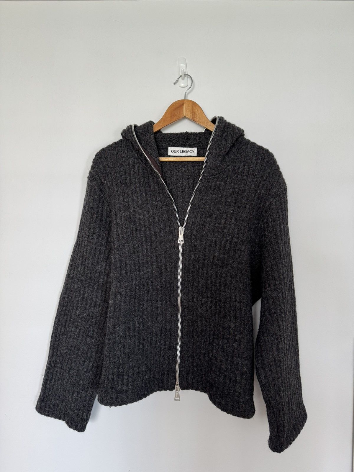 Our Legacy Full Zip Hood Anthracite Mega Rib Wool Size US S / EU 44-46 / 1 - 1 Thumbnail