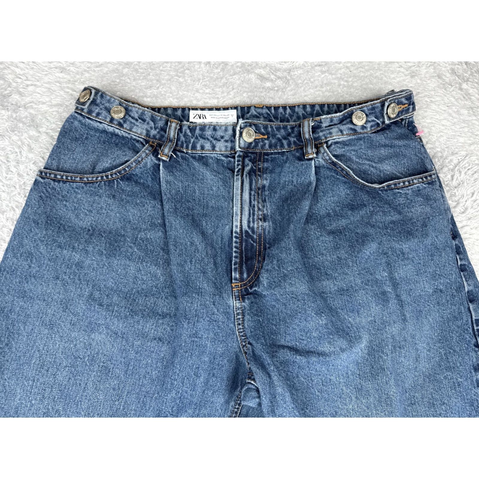Zara Zara Jeans Womens 12 Blue High Rise Wide Leg Relaxed Cropped Denim 32x25 90s Theme Size 34" / US 12 / IT 48 - 4 Thumbnail