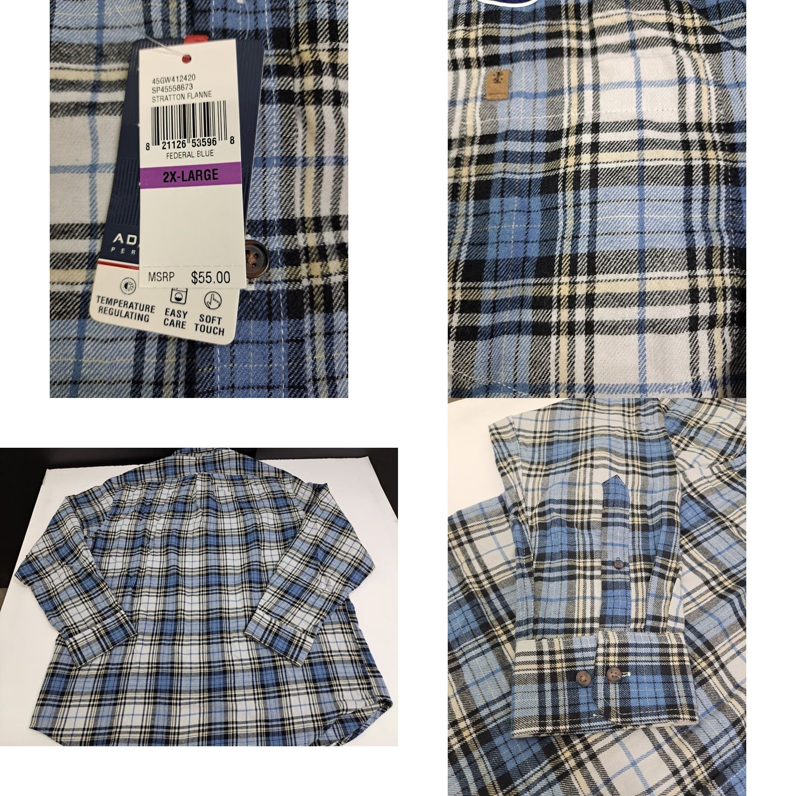 Izod NWT Izod Performance Stratton Flannel Mens Long Sleeve Button Down 2XL Blue Plaid Shirt Mens Regular 2XL Fall Winter Casual Workwear Travel Button-Up Size US XXL / EU 58 / 5 - 8 Thumbnail