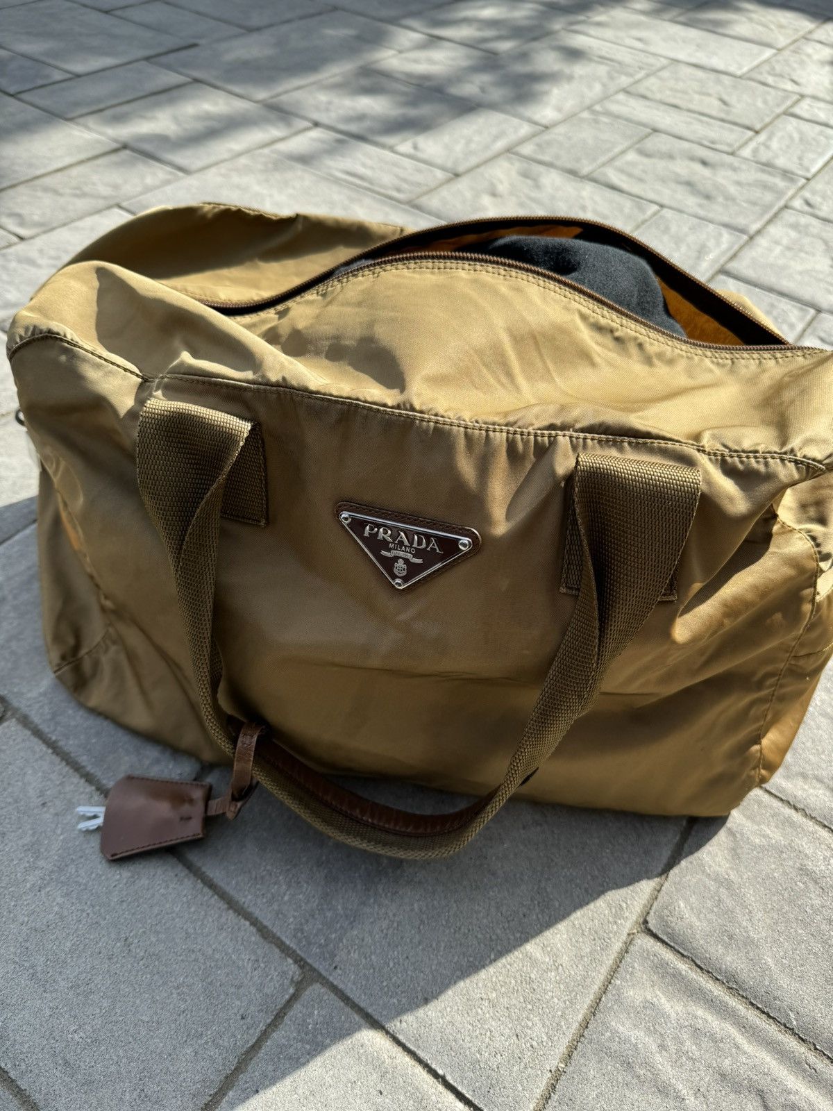 image of Prada Mustard Duffel Bag in Yellow, Men's
