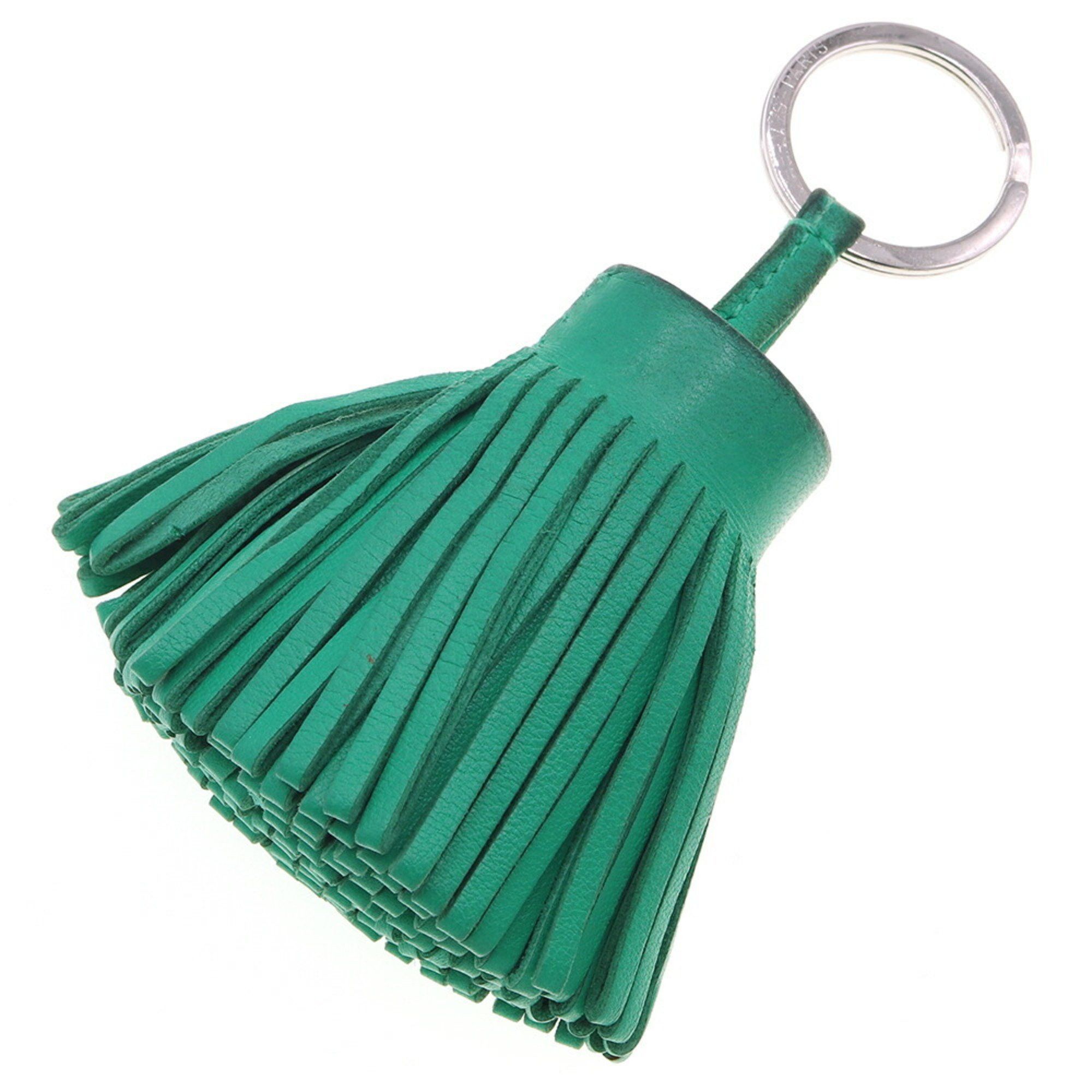 image of Hermes Key Ring Carmen Green Leather Chain Bag Charm Tassel Ladies Hermes, Women's