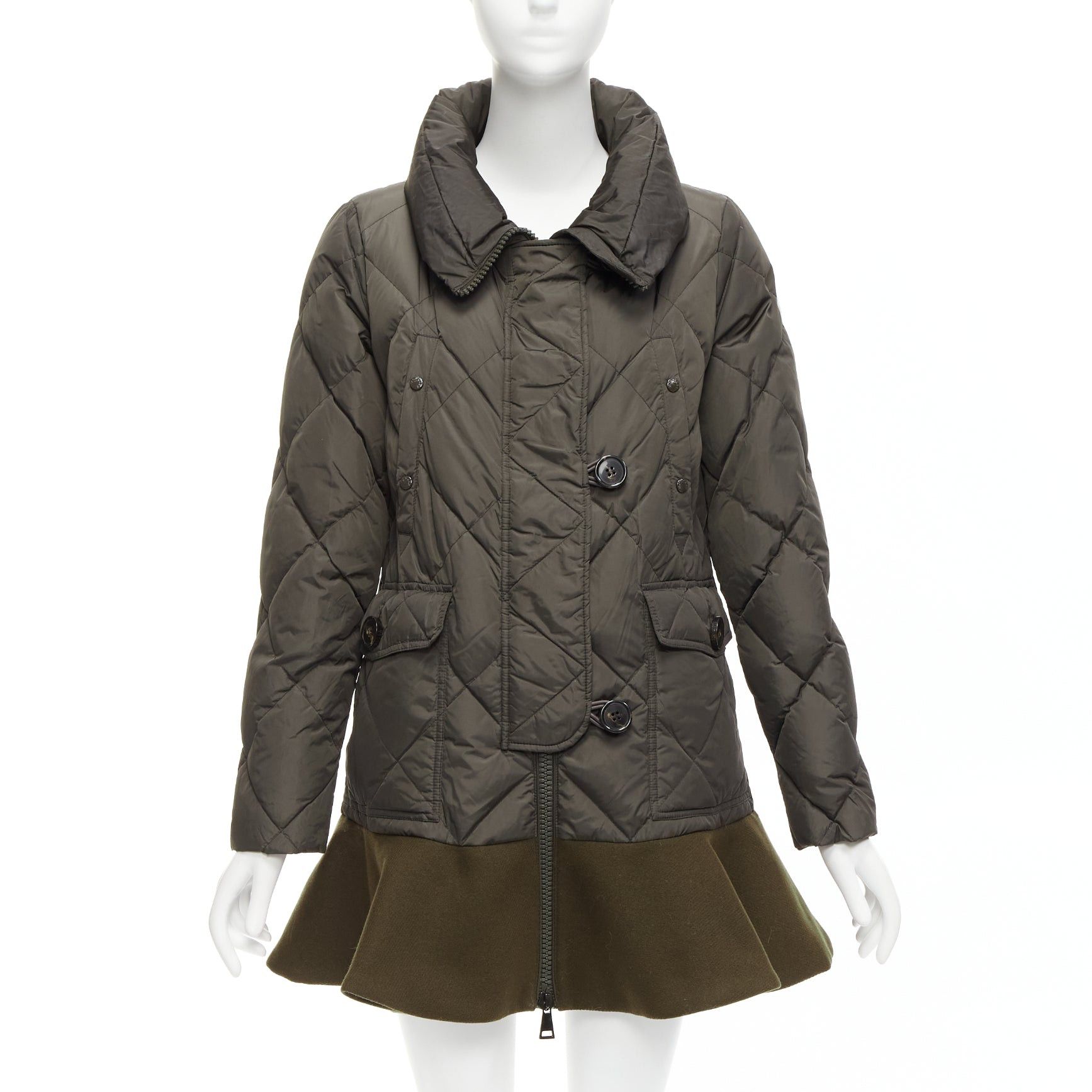 Moncler MONCLER Norme Afnor khaki quilted virgin wool blend frill 