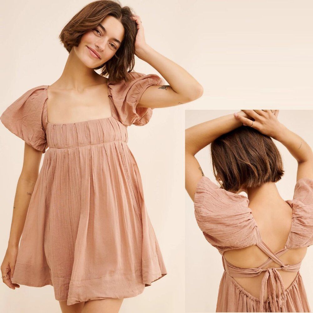 Free People NWT New Free People Marina Mini Light Brown Cotton Dress Si Size XS / US 0-2 / IT 36-38 - 2 Thumbnail