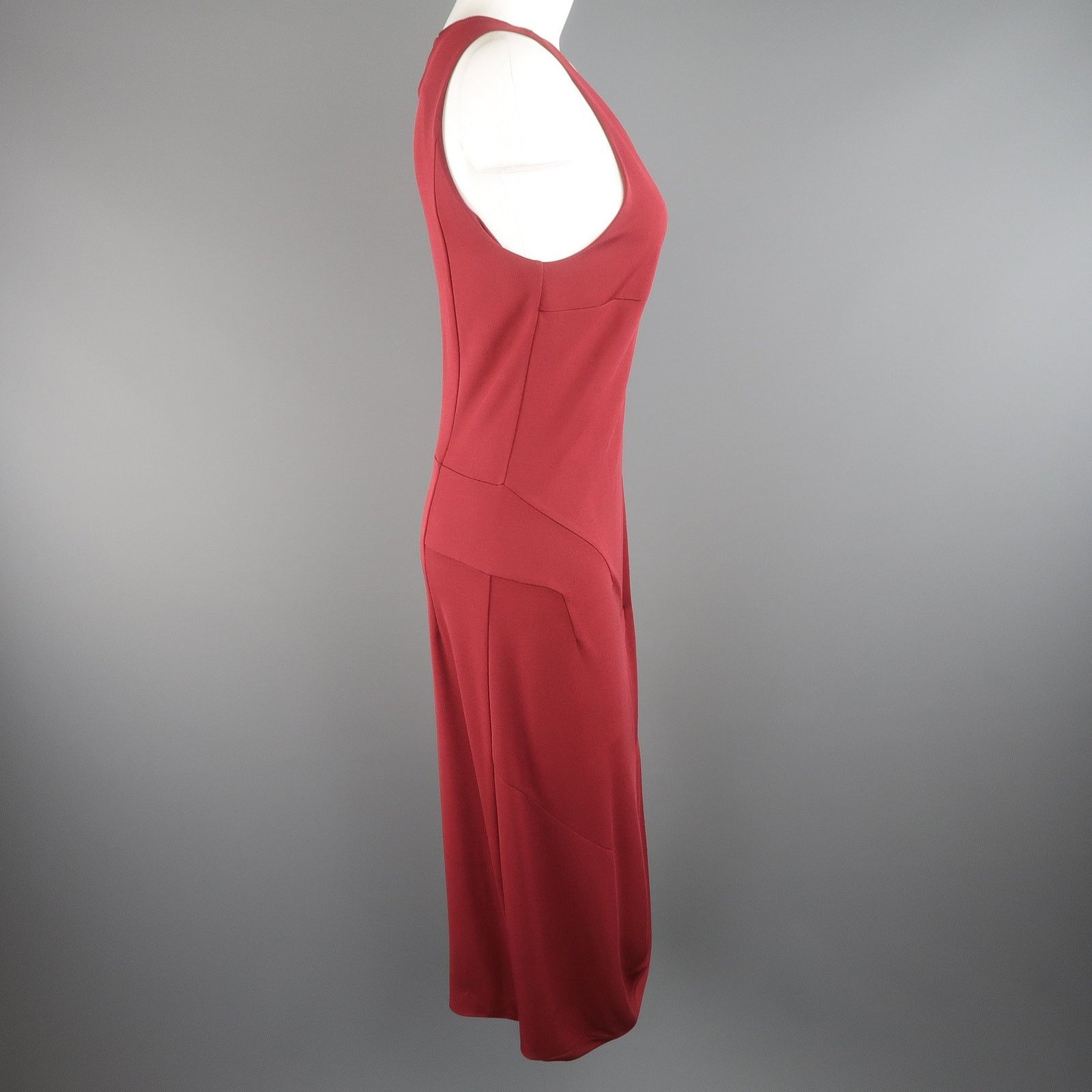 Yves Saint Laurent Size 14 Burgundy Viscose Blend V Neck Shift Dress Size XL / US 12-14 / IT 48-50 - 6 Thumbnail