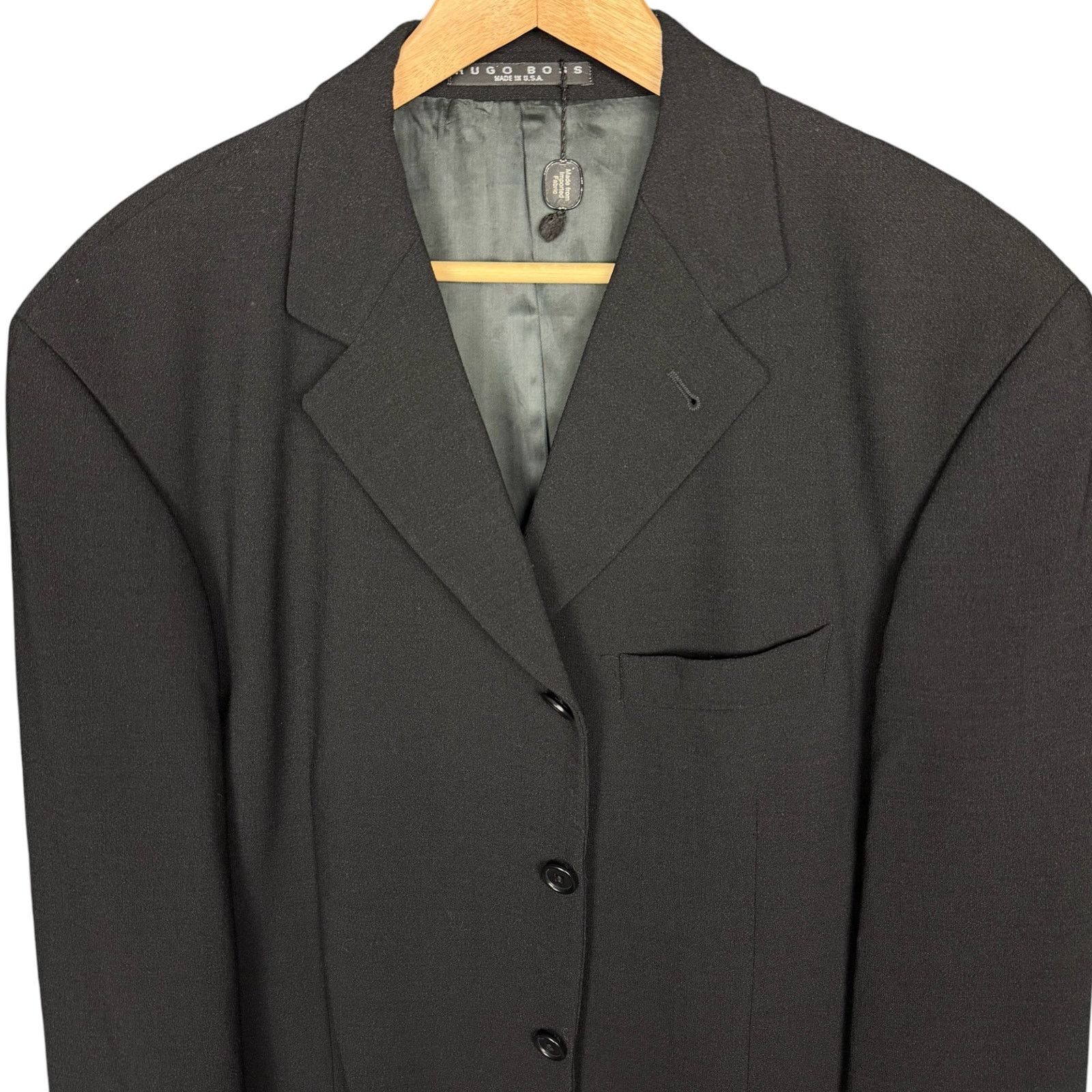 Hugo Boss Vintage 90s Hugo Boss Men's 42R Black 4 Button Wool Blazer Size 42R - 3 Thumbnail
