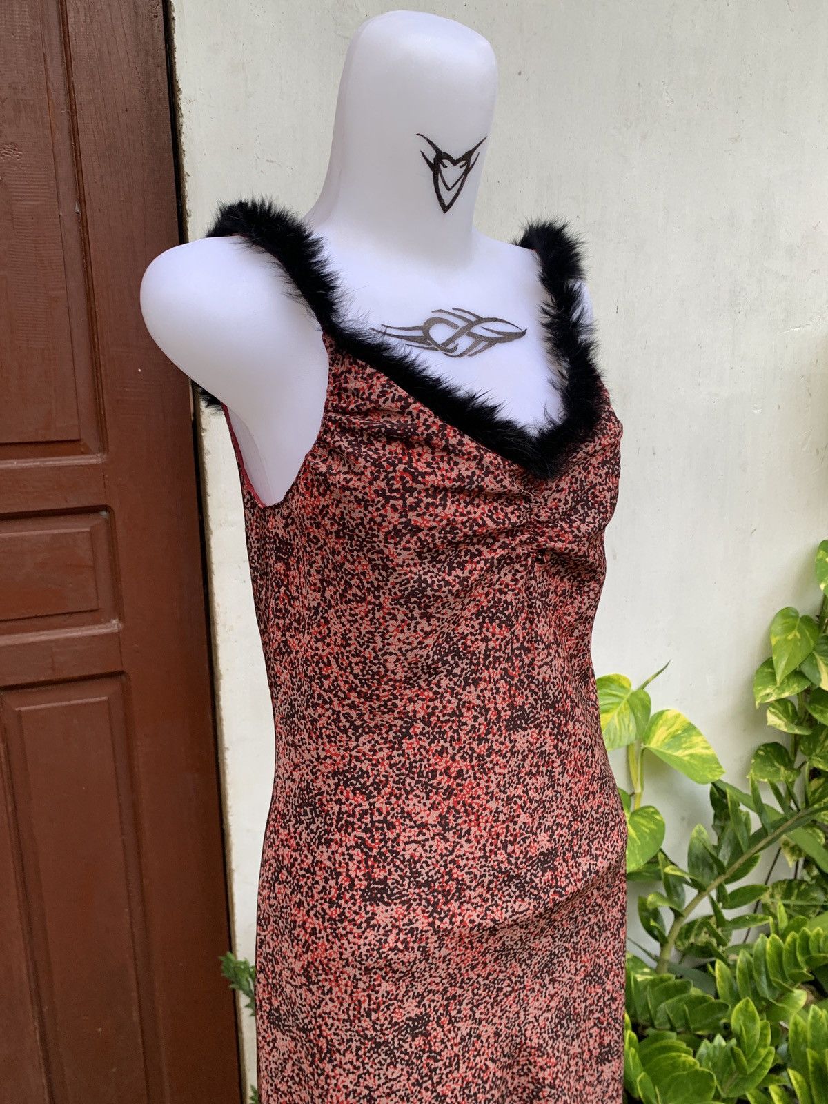 If Six Was Nine × Japanese Brand × Le Grande Bleu (L.G.B.) y2k Vivayou Japan Faux Fur Red Bitty Dot Silk Dress Size S / US 4 / IT 40 - 2 Thumbnail