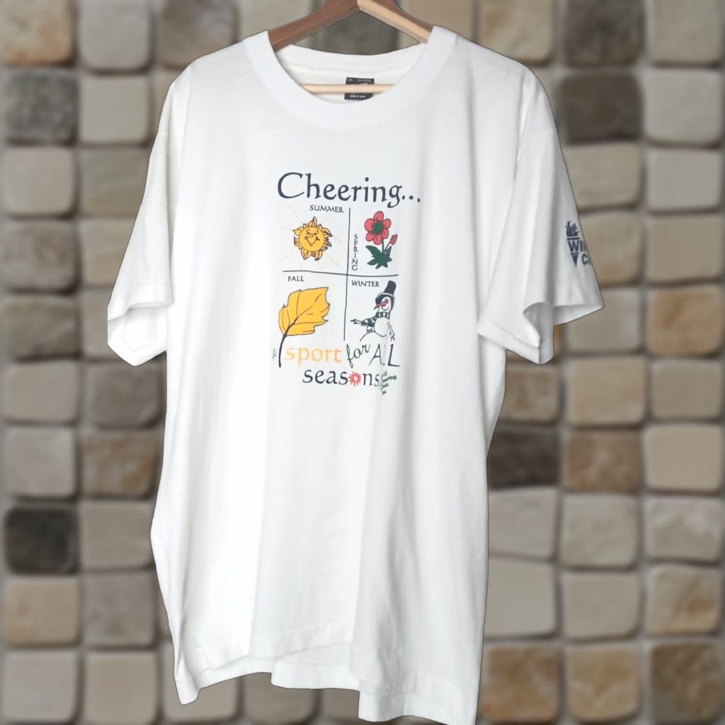 Fruit Of The Loom VINTAGE Fruit of the Loom BEST Cheerleading Shirt XL White STAFF Single Stitch 1990s United States Cheering Cheerleader Cheer Sports Size US XL / EU 56 / 4 - 1 Thumbnail