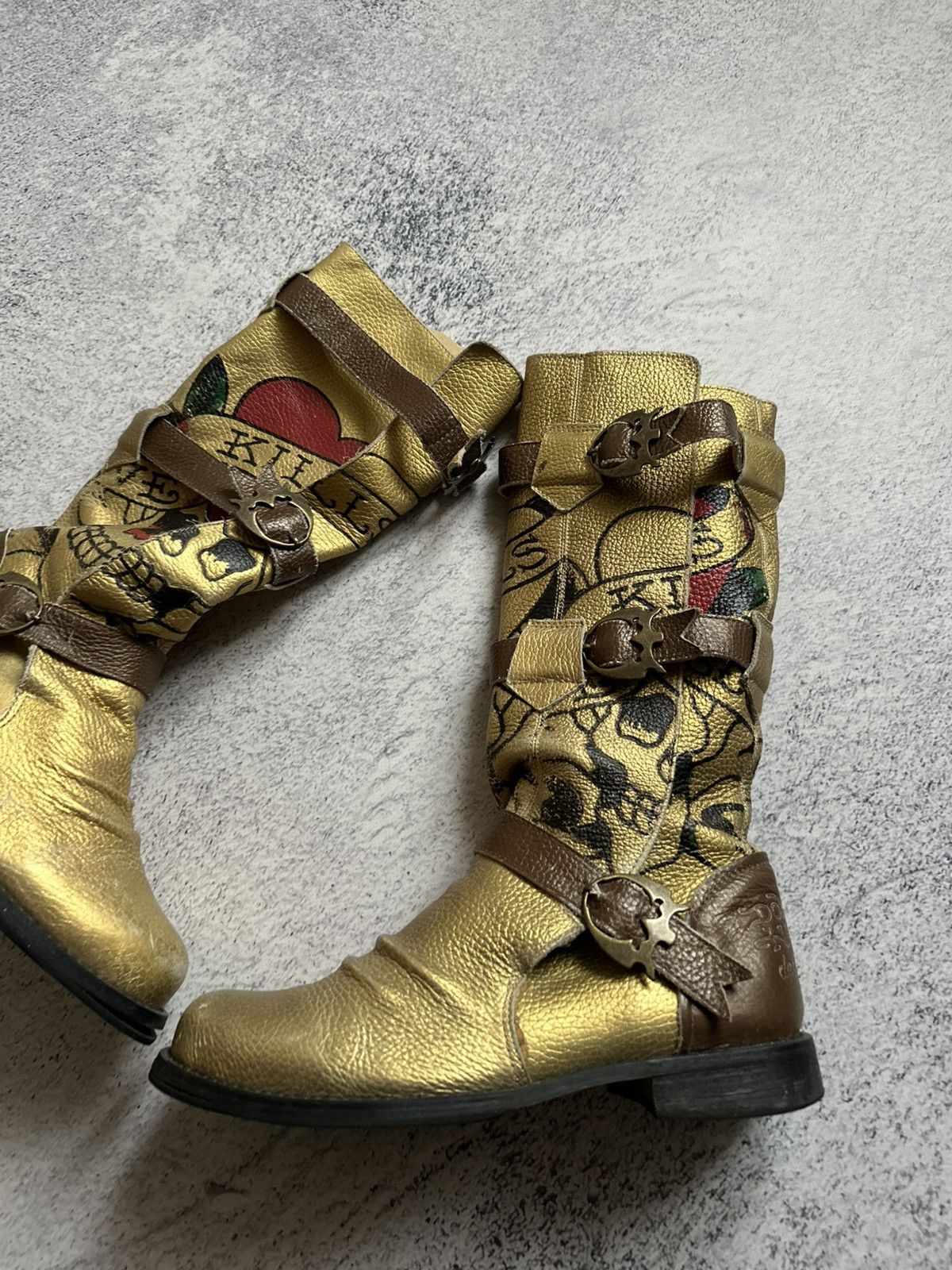 Ed Hardy RARE ED HARDY “Love Kills” Dagger Combat Motorcycle Boot Size US 10 / IT 40 - 3 Thumbnail