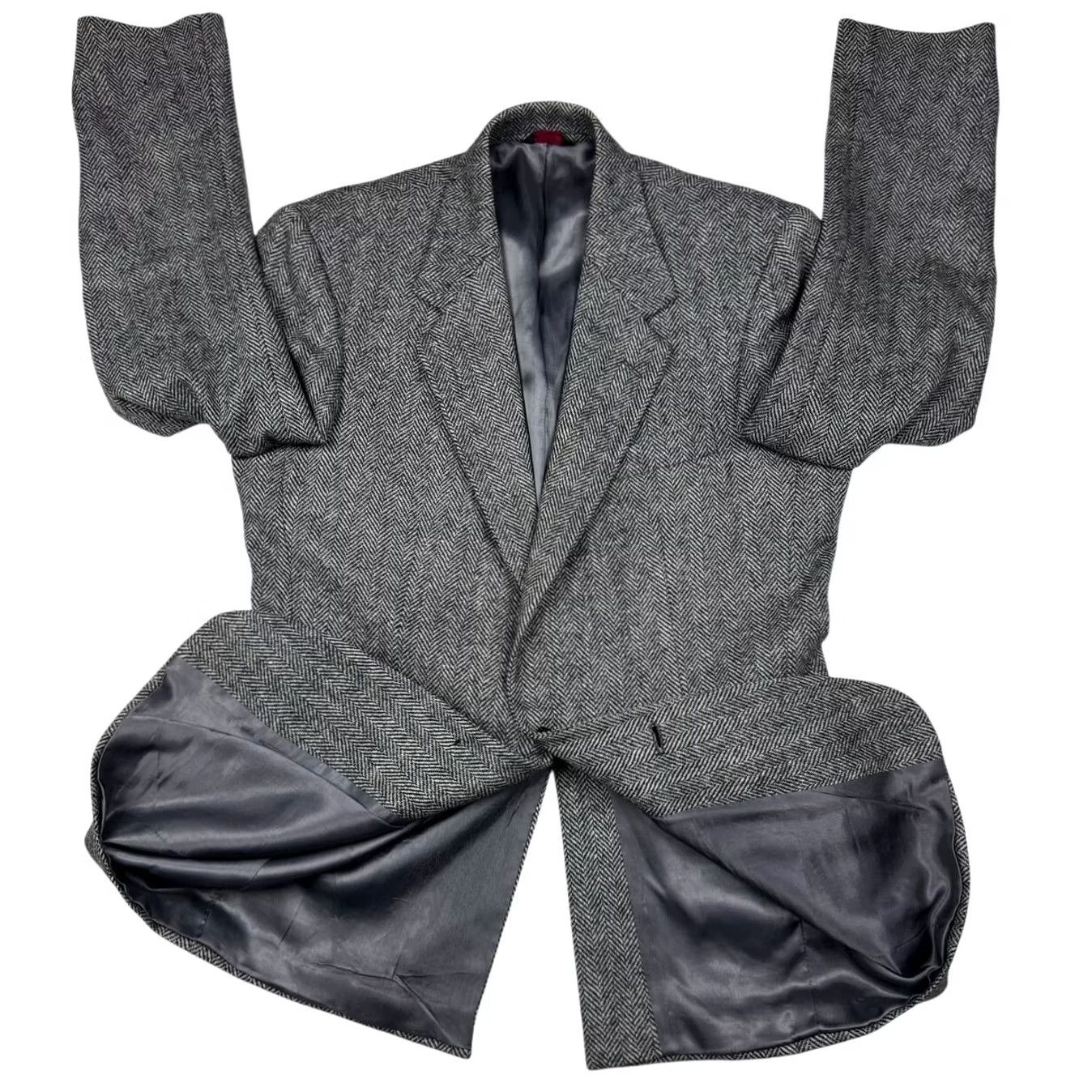 Vintage VINTAGE Saville Row Blazer Wool Tweed Leather Button Gray 40L Mens Jacket Long Size 40R - 3 Thumbnail