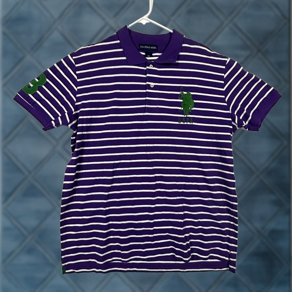 Vintage VINTAGE US Polo Assn Polo Shirt Mens XL Purple White Striped Big Pony #3 USPA Polo Shirt Size US XL / EU 56 / 4 - 1 Thumbnail