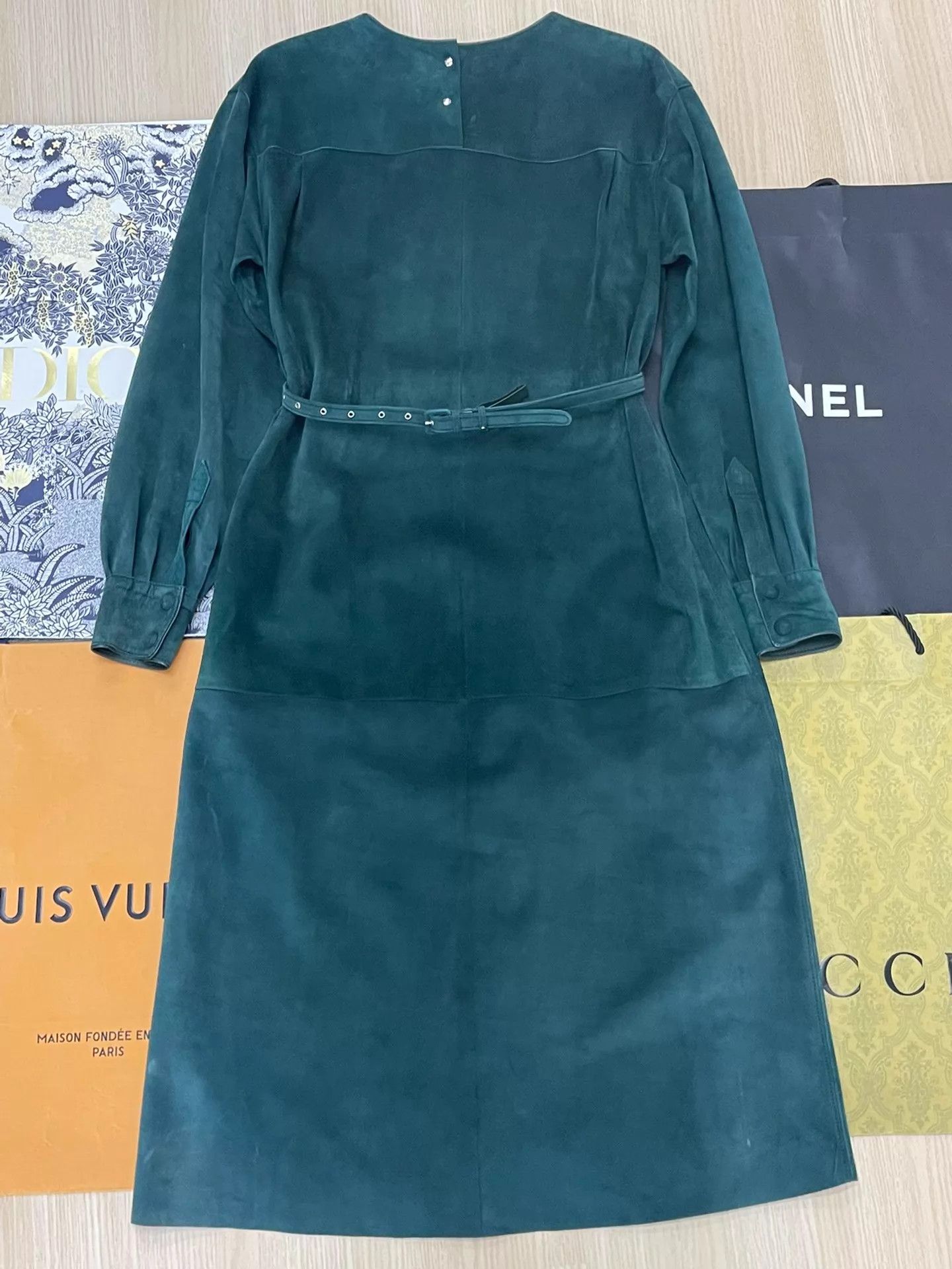 Celine Celine Emerald Green Suede Longsleeve Dress Women 34 Size XXS / US 00 / IT 34 - 1 Thumbnail