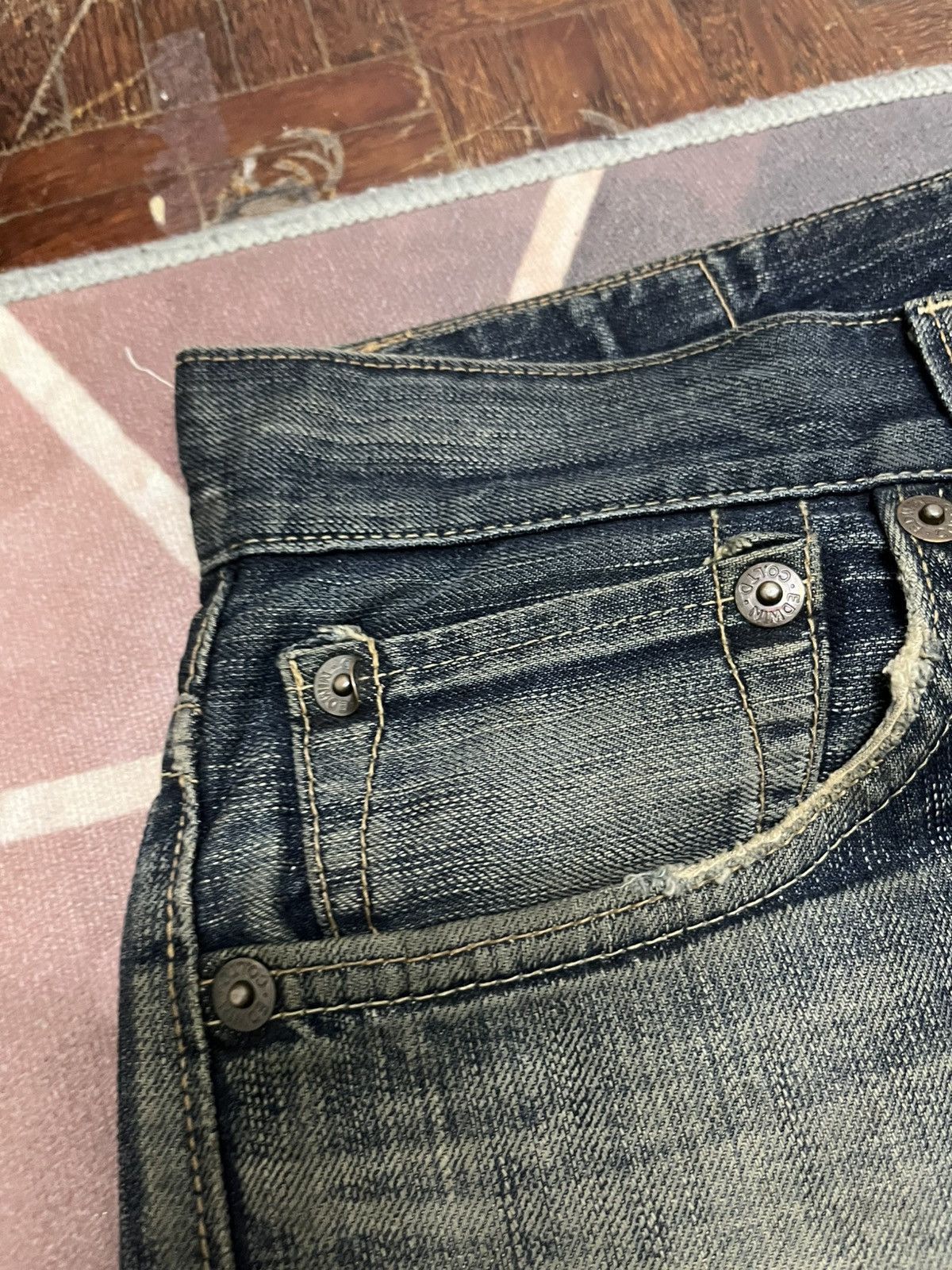 If Six Was Nine 💥Vintage Y2K Edwin Distressed Straight Cut Jeans Size US 34 / EU 50 - 6 Thumbnail