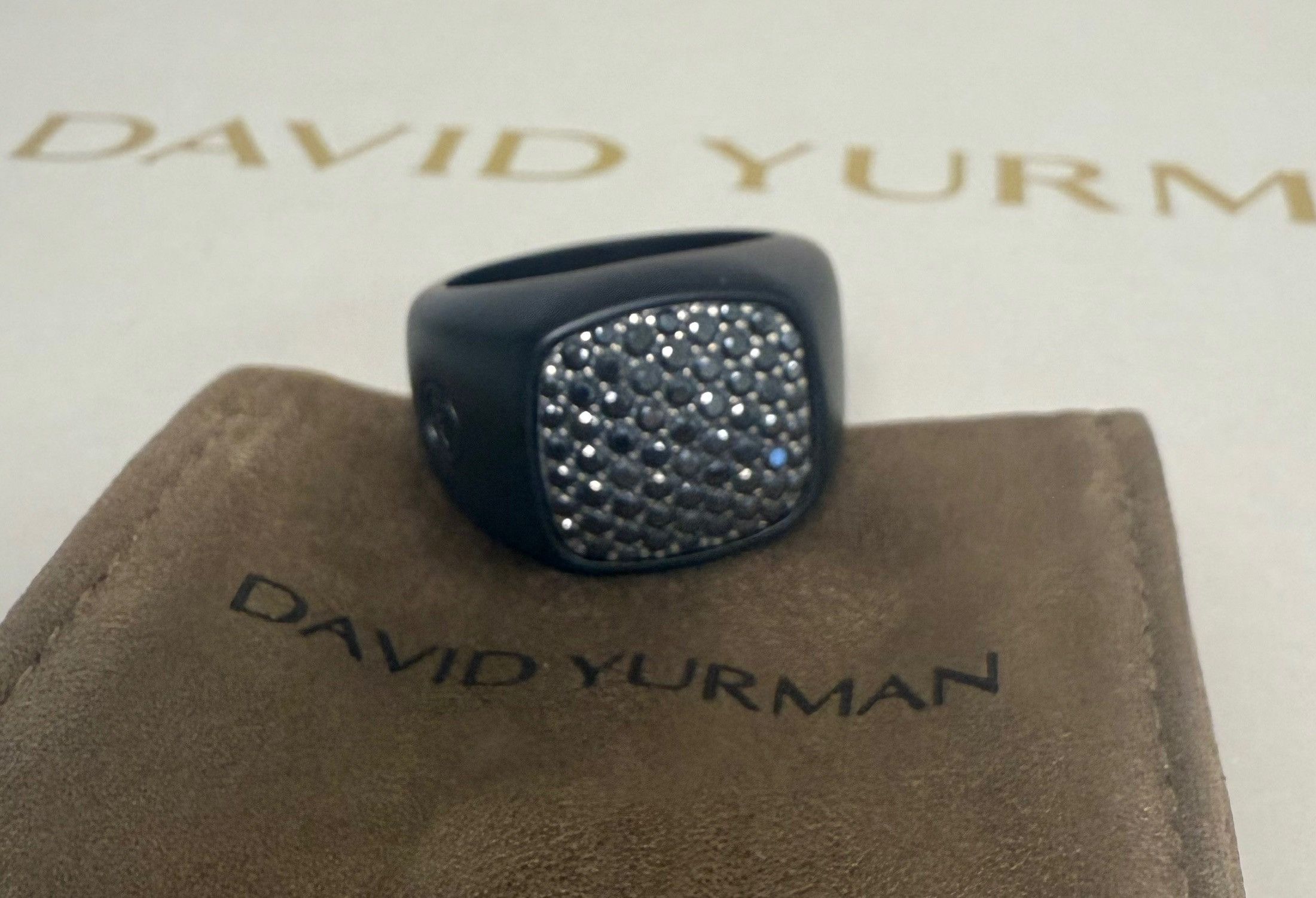 David Yurman Black Titanium Men's Streamline Black Sapphire Signet Ring Size ONE SIZE - 1 Thumbnail