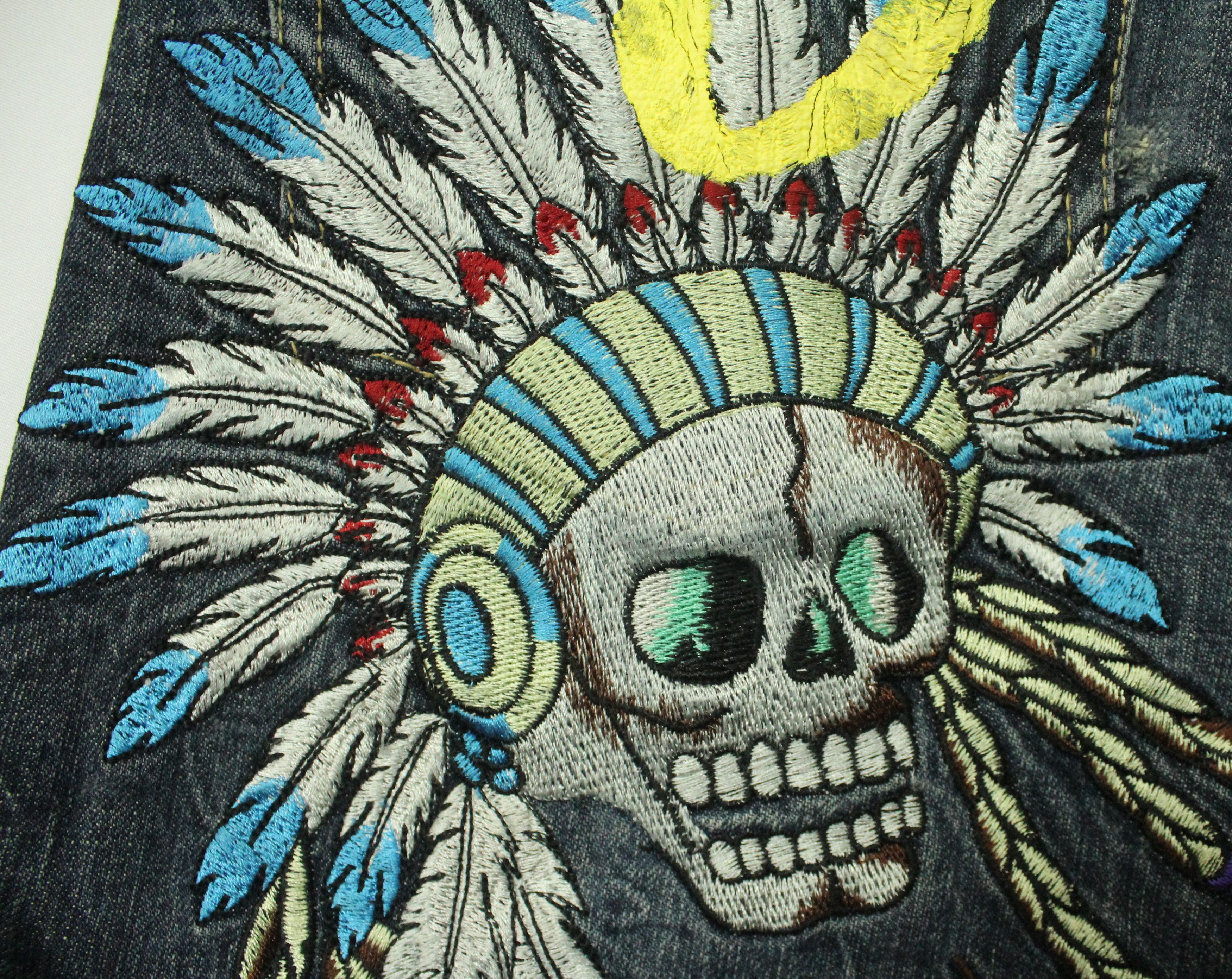 Christian Audigier × Ed Hardy × Von Dutch Embroidered Skull ORIRIN Distressed Denim Size US 36 / EU 52 - 18 Thumbnail