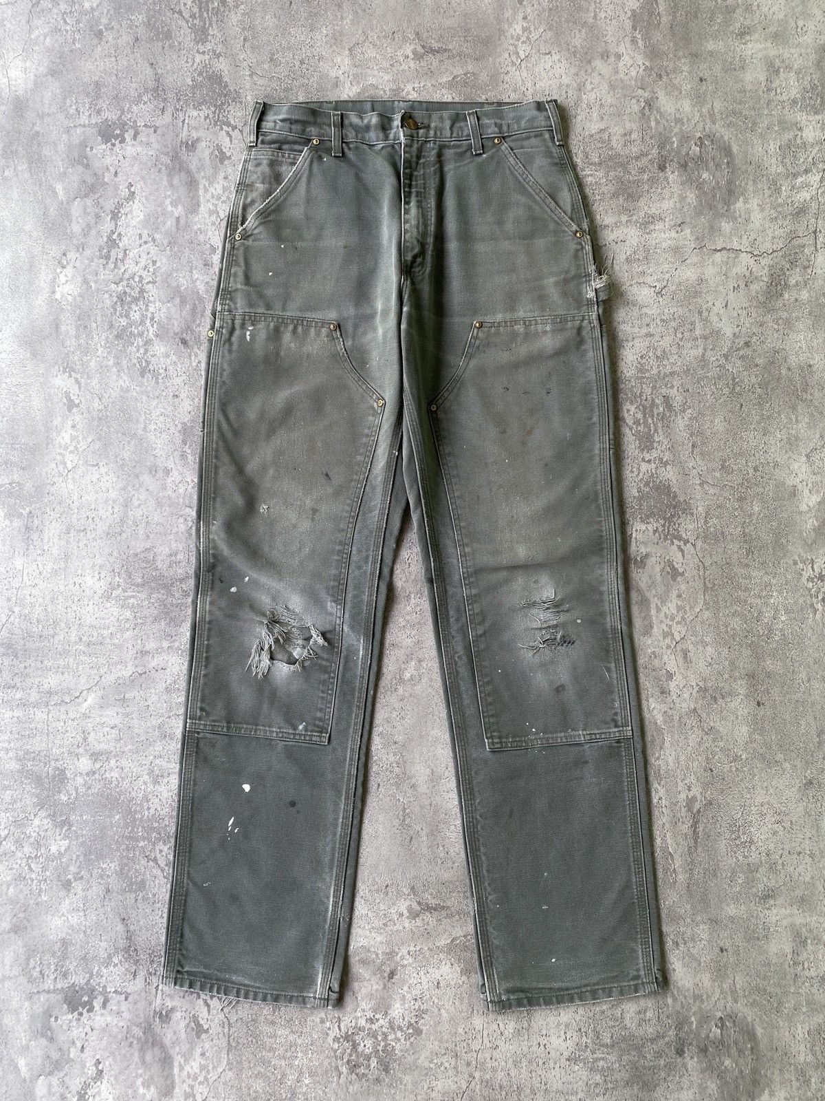 Carhartt Distressed Faded Vintage Carhartt Double Knee B01 Moss Green Size US 32 / EU 48 - 1 Thumbnail
