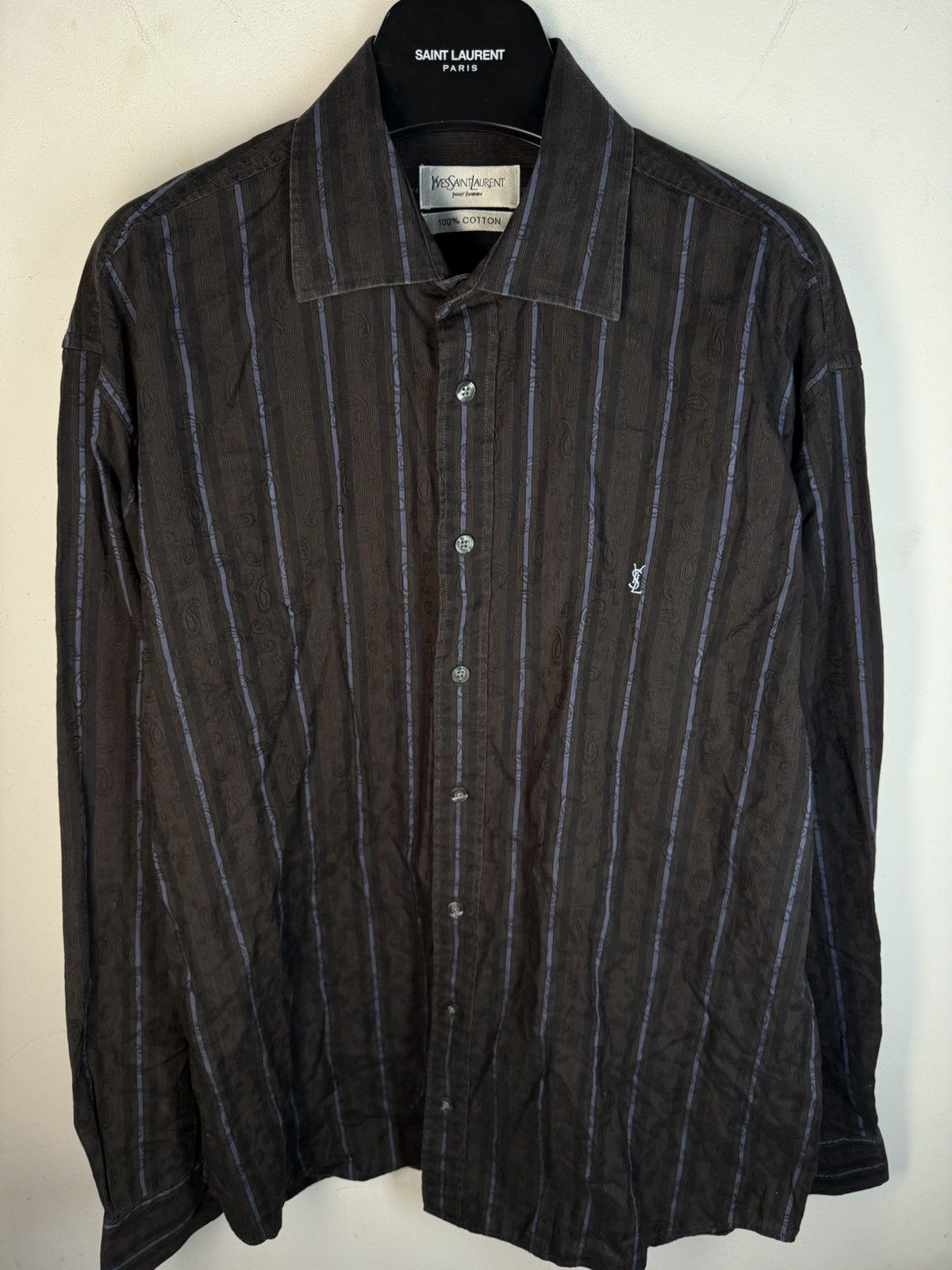 Yves Saint Laurent Paisley YSL Shirt Brown Button up Vintage Collar Dress y2k Size US L / EU 52-54 / 3 - 3 Thumbnail