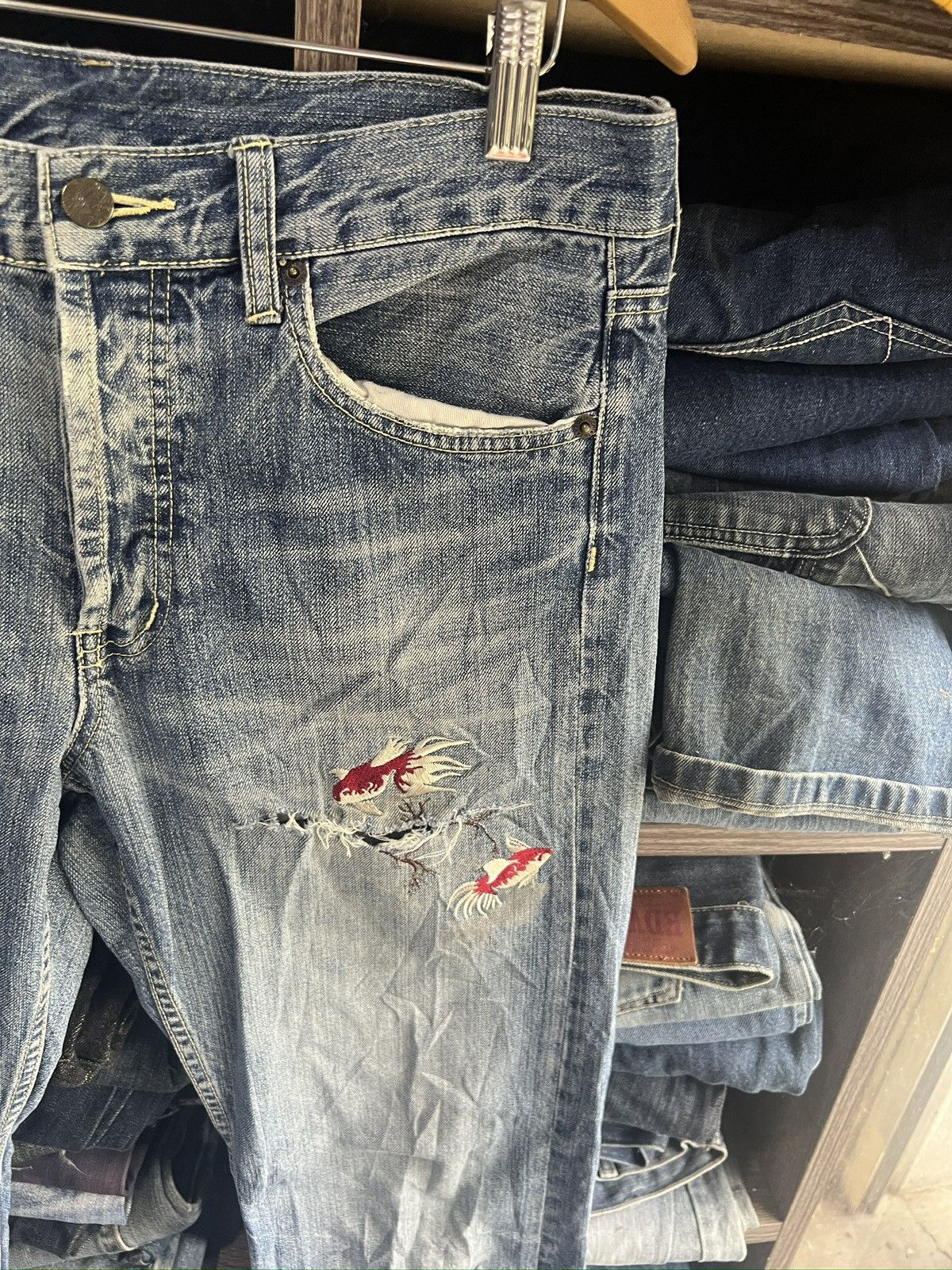 Takeo Kikuchi 🔥Vintage Takeo Kikuchi Embroidery Koi Fish Distressed Denim Size US 33 - 6 Thumbnail