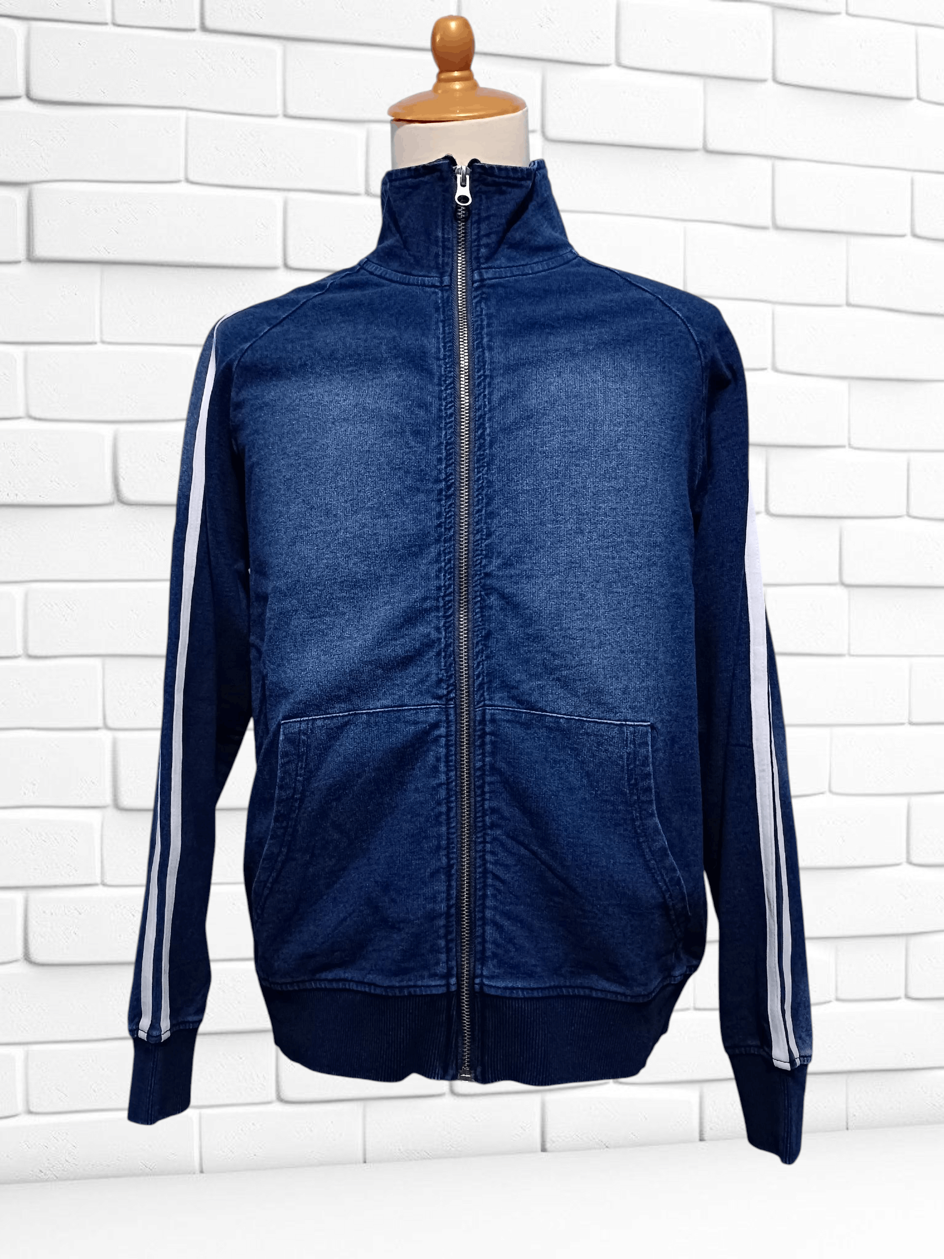 Japanese Brand Indigo Two Line Shoulder Jersey Cut Denim Track Jacket Size US L / EU 52-54 / 3 - 1 Thumbnail