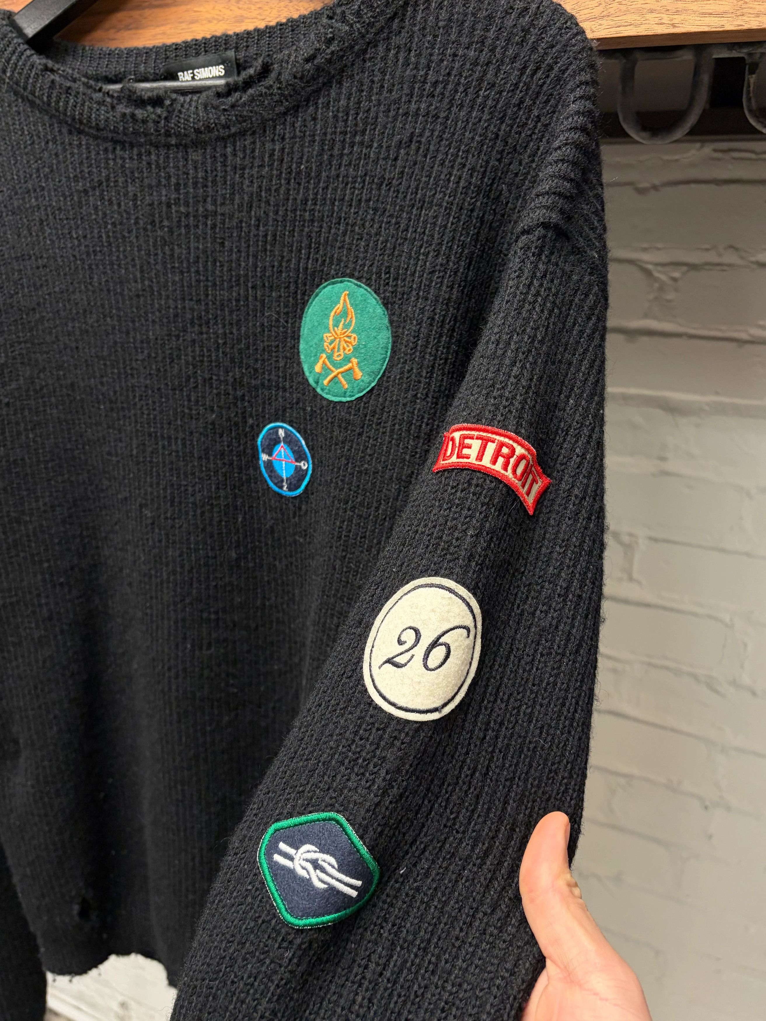 Raf Simons AW2016 Raf Simons ‘Detroit’ Patched Black Knit Sweater Size US M / EU 48-50 / 2 - 2 Thumbnail