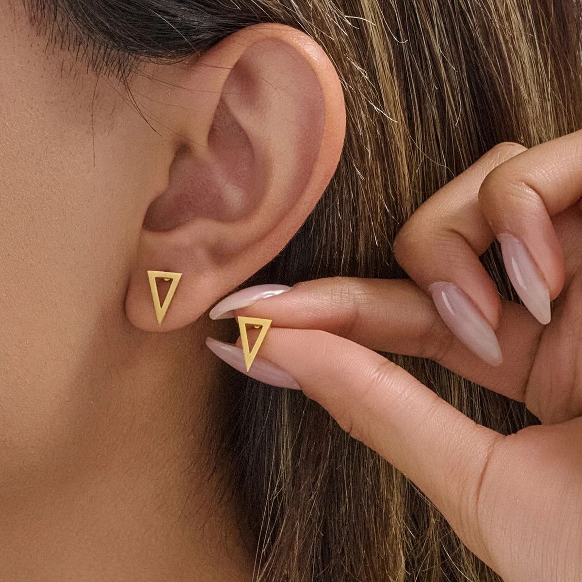 Jewelry Classic Triangular Mini Stud Earrings Charm Earring Gift Size ONE SIZE - 2 Thumbnail