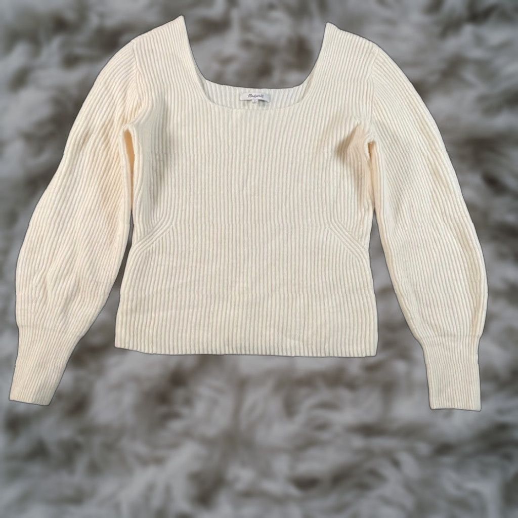 Madewell Madewell Cream Ribbed Knit Square Neckline Sweater Women M Size M / US 6-8 / IT 42-44 - 1 Thumbnail
