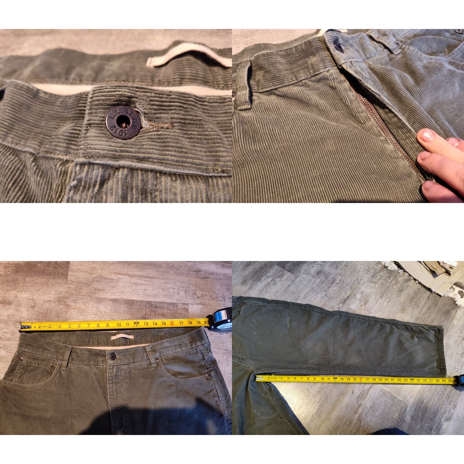 Vintage LL Bean Men’s Green Corduroy Pants Regular 38x30 Khakis Straight Front 0A Comfort Waist Button Zip Size US 38 / EU 54 - 8 Thumbnail