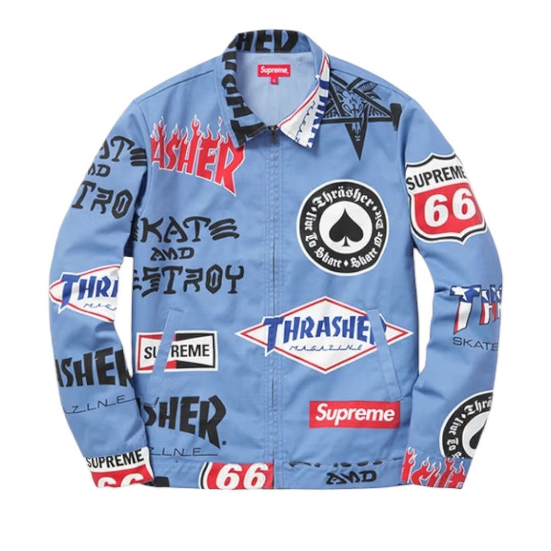 Supreme × Thrasher SS2016 Supreme Thrasher Work Zip Up Jacket Blue Size US L / EU 52-54 / 3 - 9 Thumbnail