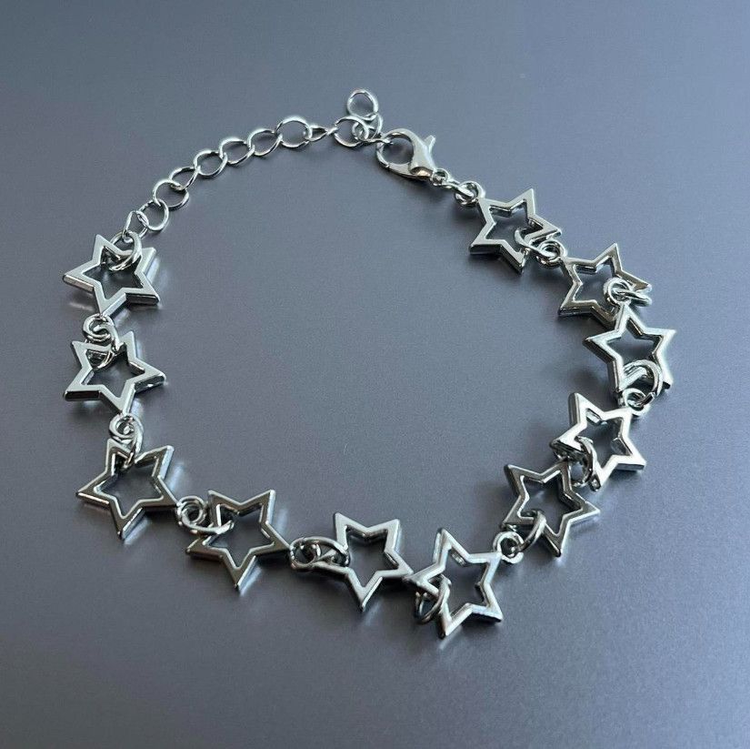 Jewelry y2k 2000s star stacked cute goth grunge silver bracelet Size ONE SIZE - 6 Thumbnail