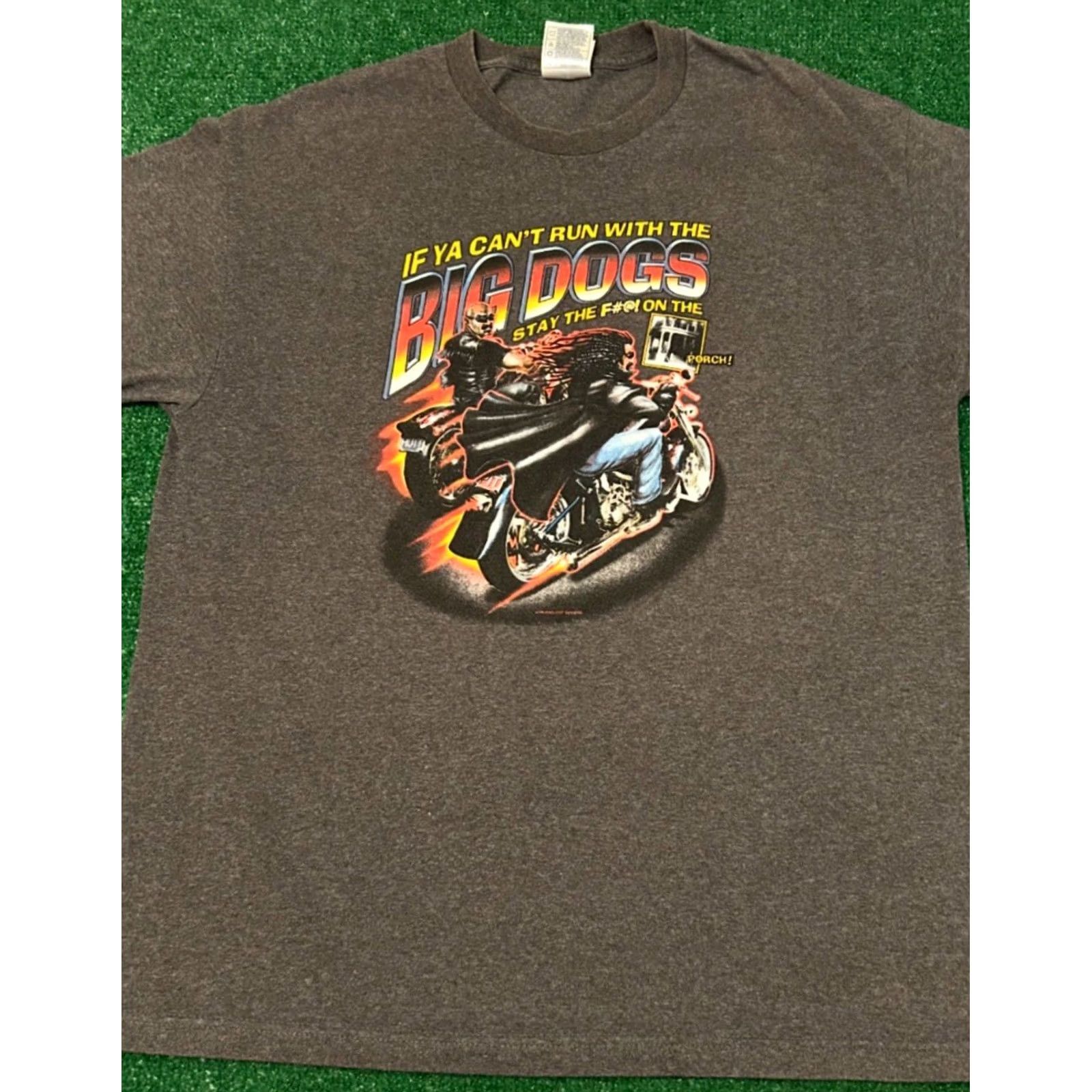 Big Dogs VINTAGE Biker Can't Run With Big Dogs Stay On The Porch VTG Shirt Mens XL Gray Short Sleeve 1990s 90s Hip Hop Motorcycle Size US XL / EU 56 / 4 - 3 Thumbnail