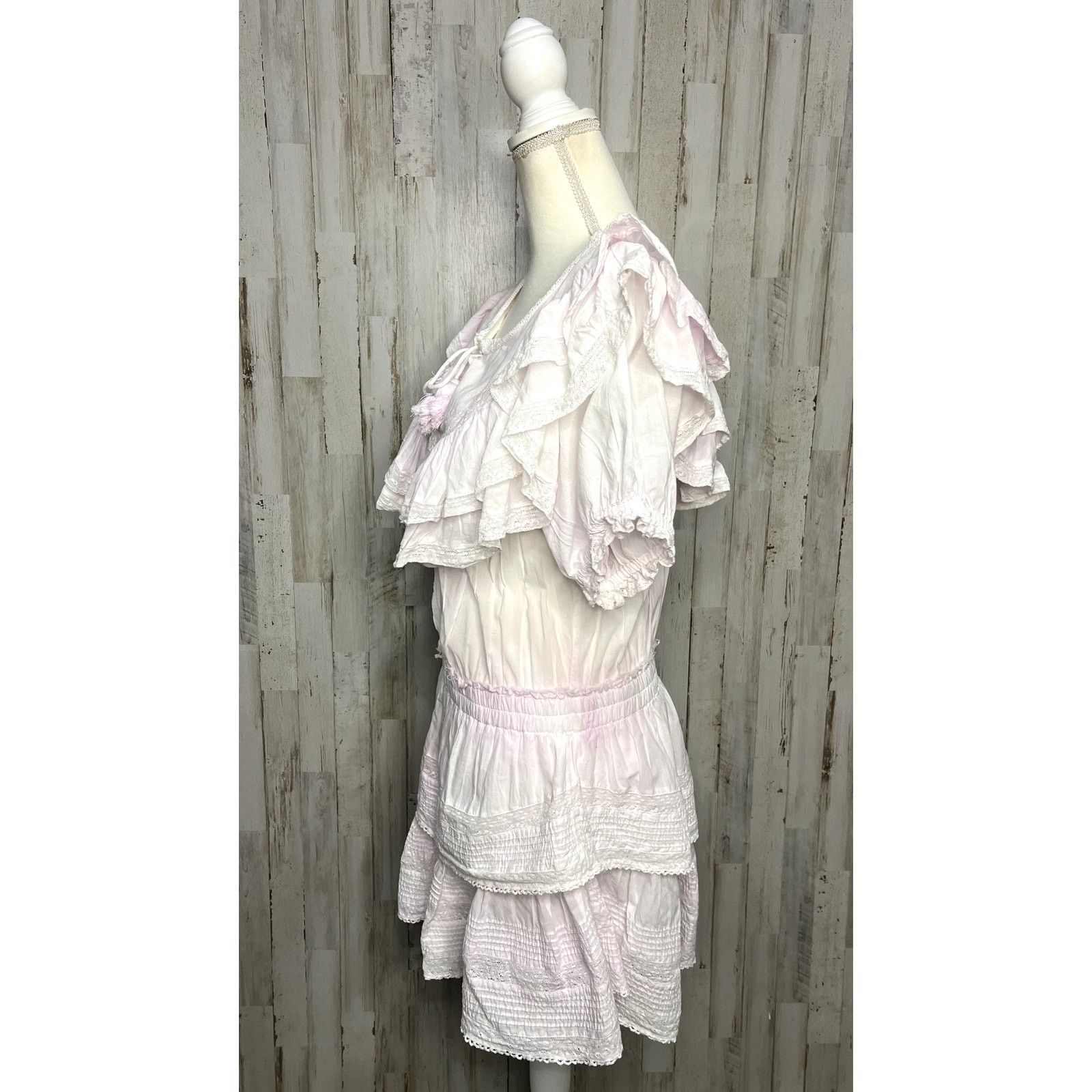 LoveShackFancy LoveShackFancy Women's XL Pink Eyelet Ruffle Mini Dress Size XL / US 12-14 / IT 48-50 - 7 Thumbnail
