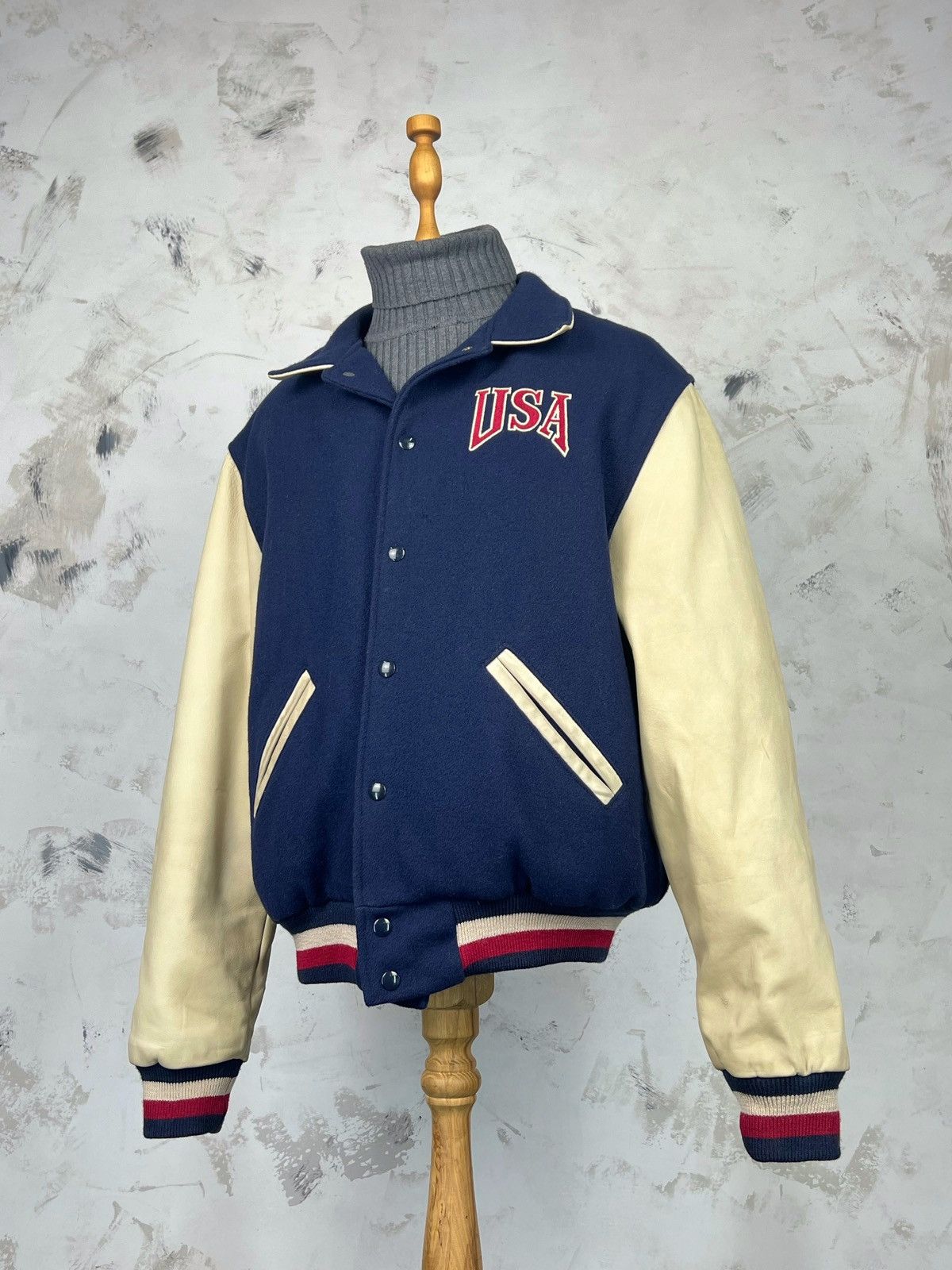 Dehen 1920 Vintage Dehen USA Wool Leather Bomber Jacket Size L Size US L / EU 52-54 / 3 - 1 Thumbnail
