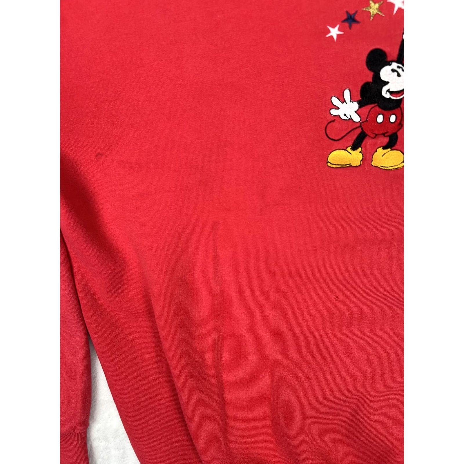 Disney VINTAGE Disney Mickey Mouse Sweatshirt Mens XL Red Embroidered Flag Patriotic USA Stars Crew Neck Pullover Graphic Print Cotton Polyester Fleece Size US XL / EU 56 / 4 - 5 Thumbnail