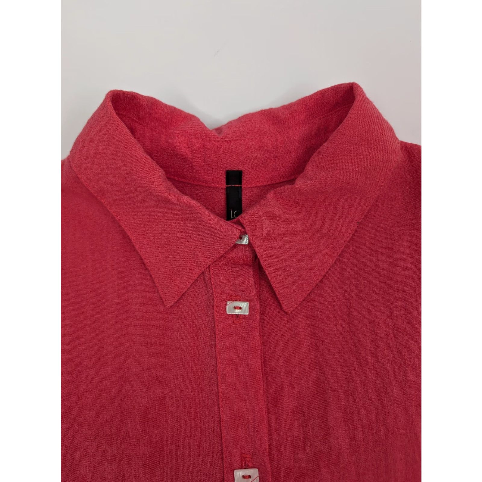 Vintage IC by CONNIE K Womens M Tunic Button-Up Knit Cotton Nylon Pink Red Bohemian Style Casual Sleeve Mix Modern Lagenlook Rectangle Buttoned Shirt Top Size M / US 6-8 / IT 42-44 - 7 Thumbnail