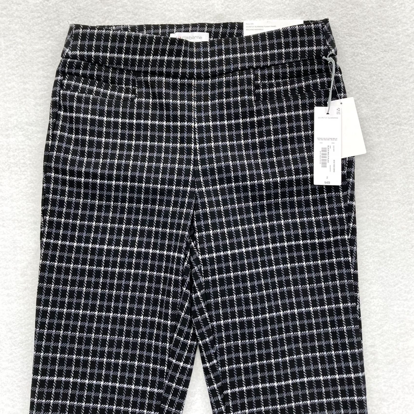 Liz Claiborne Liz Claiborne Pants Womens 2 Black Gray Plaid Lisa Straight Leg Secretly Slimming Dress Pants Adult Regular XS? (No) Size 26" / US 2 / IT 38 - 2 Thumbnail