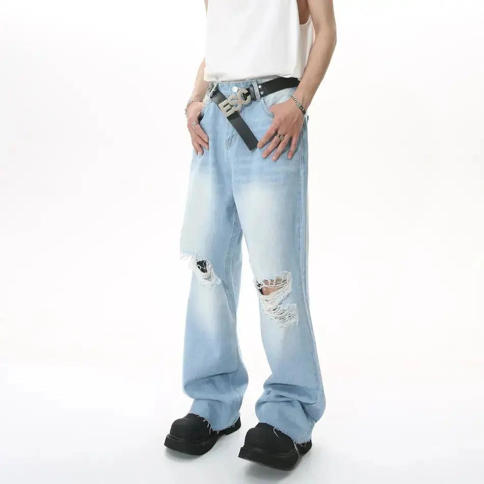 Japanese Brand Retro hip-hop fringed ripped jeans Size US 32 / EU 48 - 1 Thumbnail
