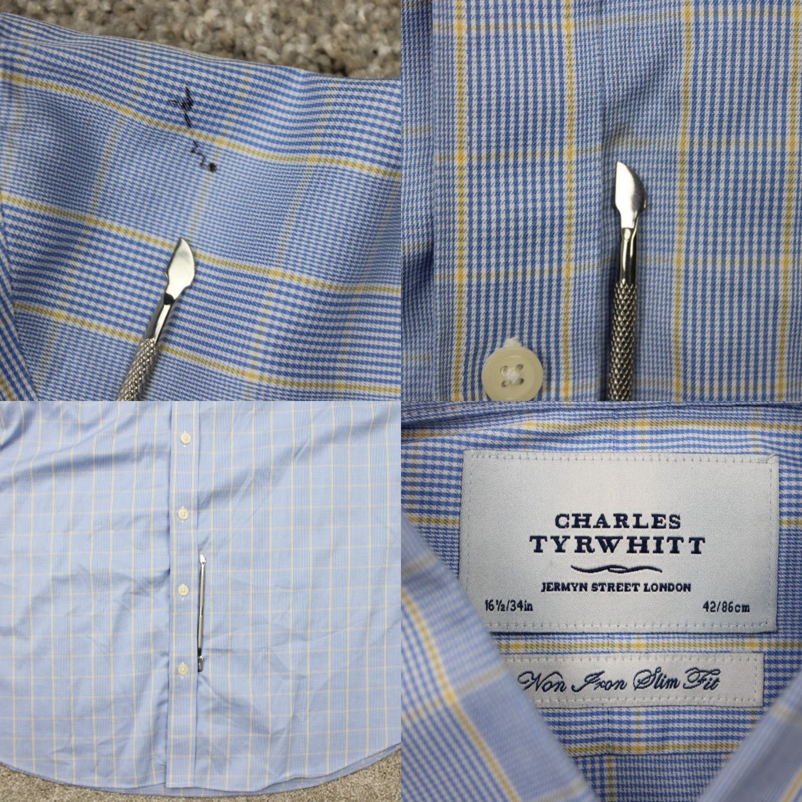 Charles Tyrwhitt Charles Tyrwhitt Dress Shirt Men 16 1/2 34 Blue/Yellow Non Iron Slim Fit Cotton Shirt Slim Mens Blue 16.5 34 Plaid Button-Down Collar Size 46R - 8 Thumbnail