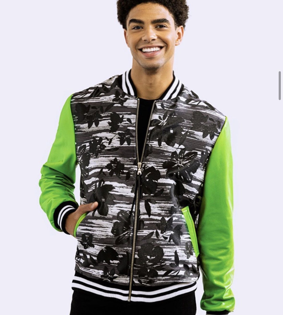 Other Unique Designer Floral Black and Green Bomber Jacket Size US XS / EU 42 / 0 - 6 Thumbnail