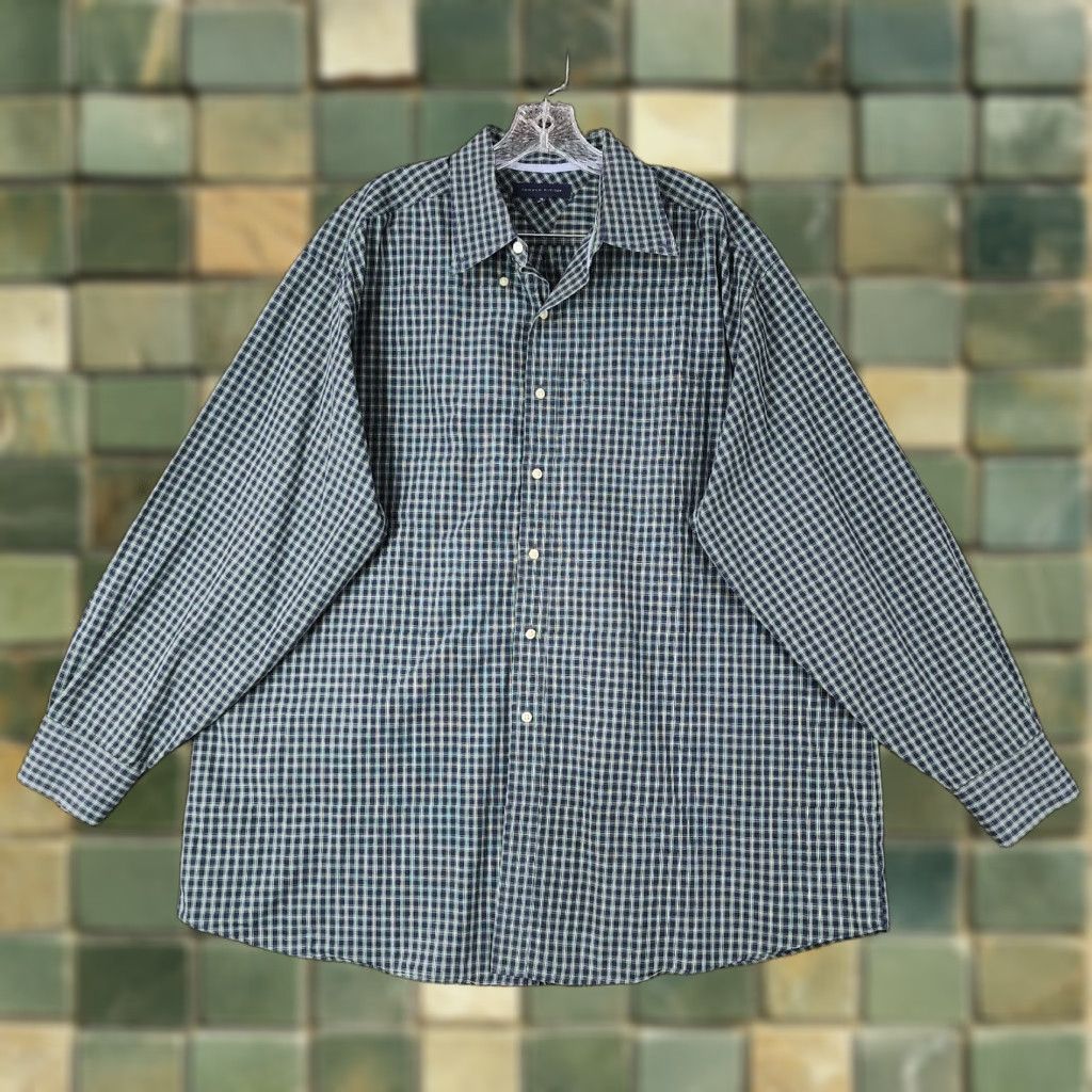 Tommy Hilfiger TOMMY HILFIGER Men's Plaid Button-Up Dress Shirt Long Sleeve 2XL Green Blue Size 48R - 1 Thumbnail