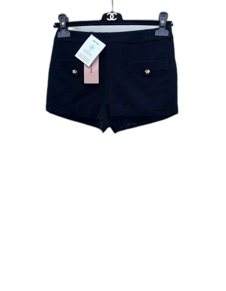 Miu Miu Miu Miu Black Tweed Shorts with Gold Buttons Size 36" / US 14 / IT 50 - 1 Thumbnail